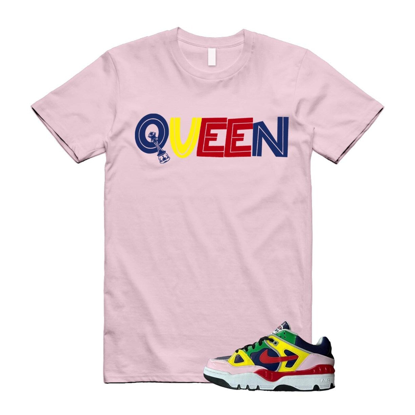 Air Force 3 Nigo White University Red Tour Yellow Pink Foam Blue Void Lucky Green Low SP T Shirt Match QUEEN ,HQ1458-400 T-Shirt, Sneaker Match Tee