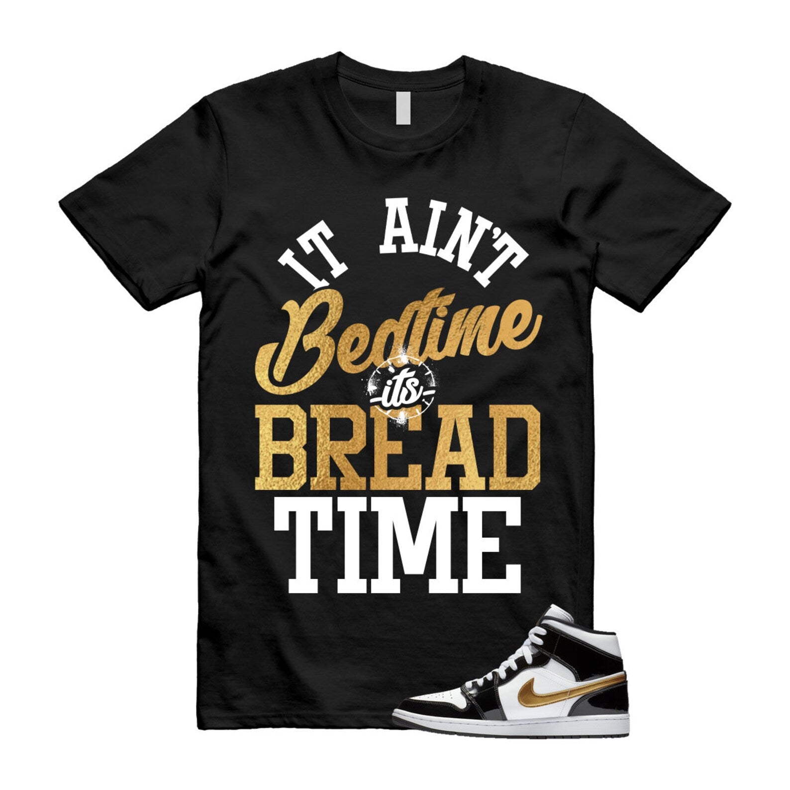 Metallic Gold Patent Black White Air 1 Mid T Shirt Match BT ,852542-007 T-Shirt, Sneaker Match Tee