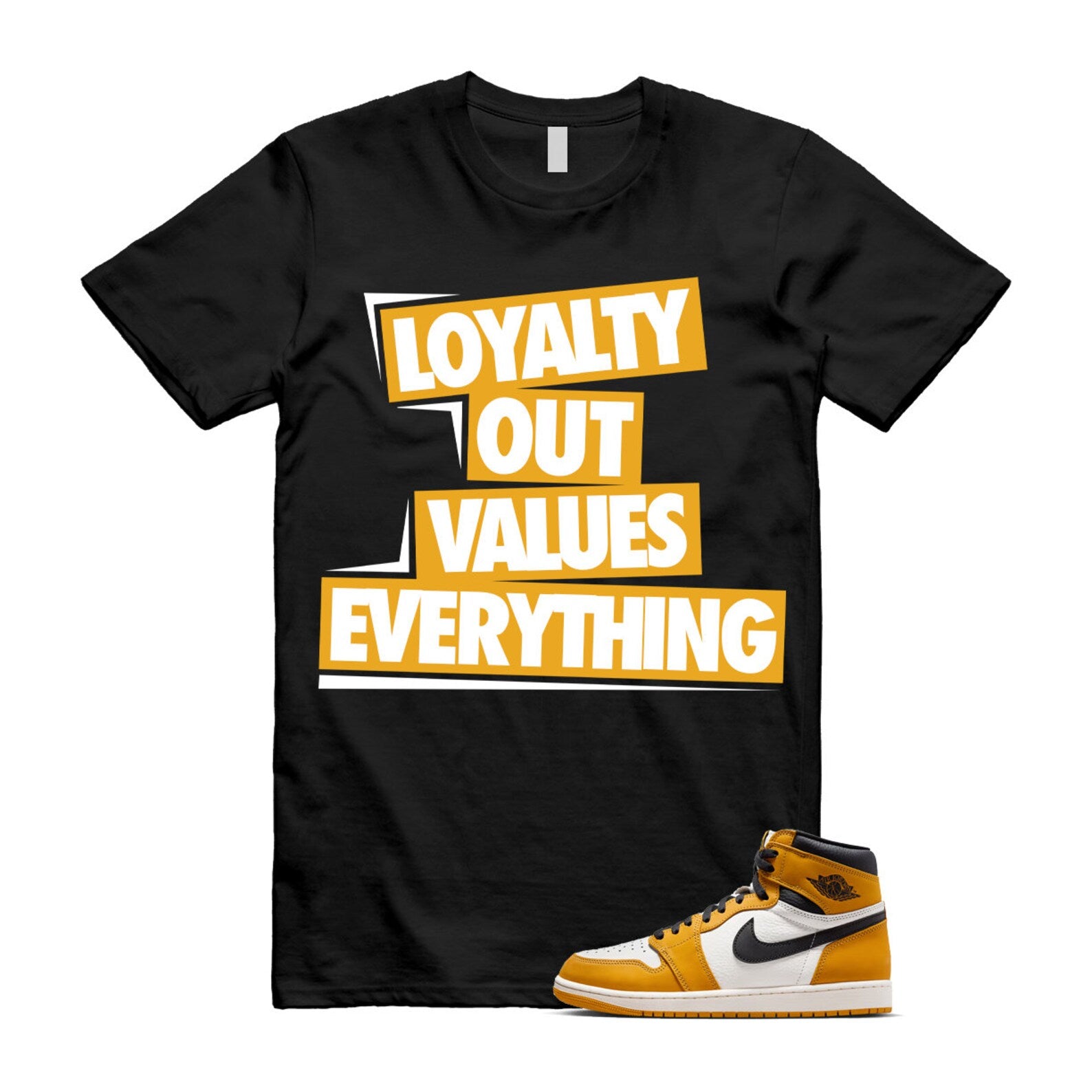 Ochre Yellow Black Sail White 1 Retro High OG T Shirt Match LOVE ,FD1437-701 T-Shirt, Sneaker Match Tee