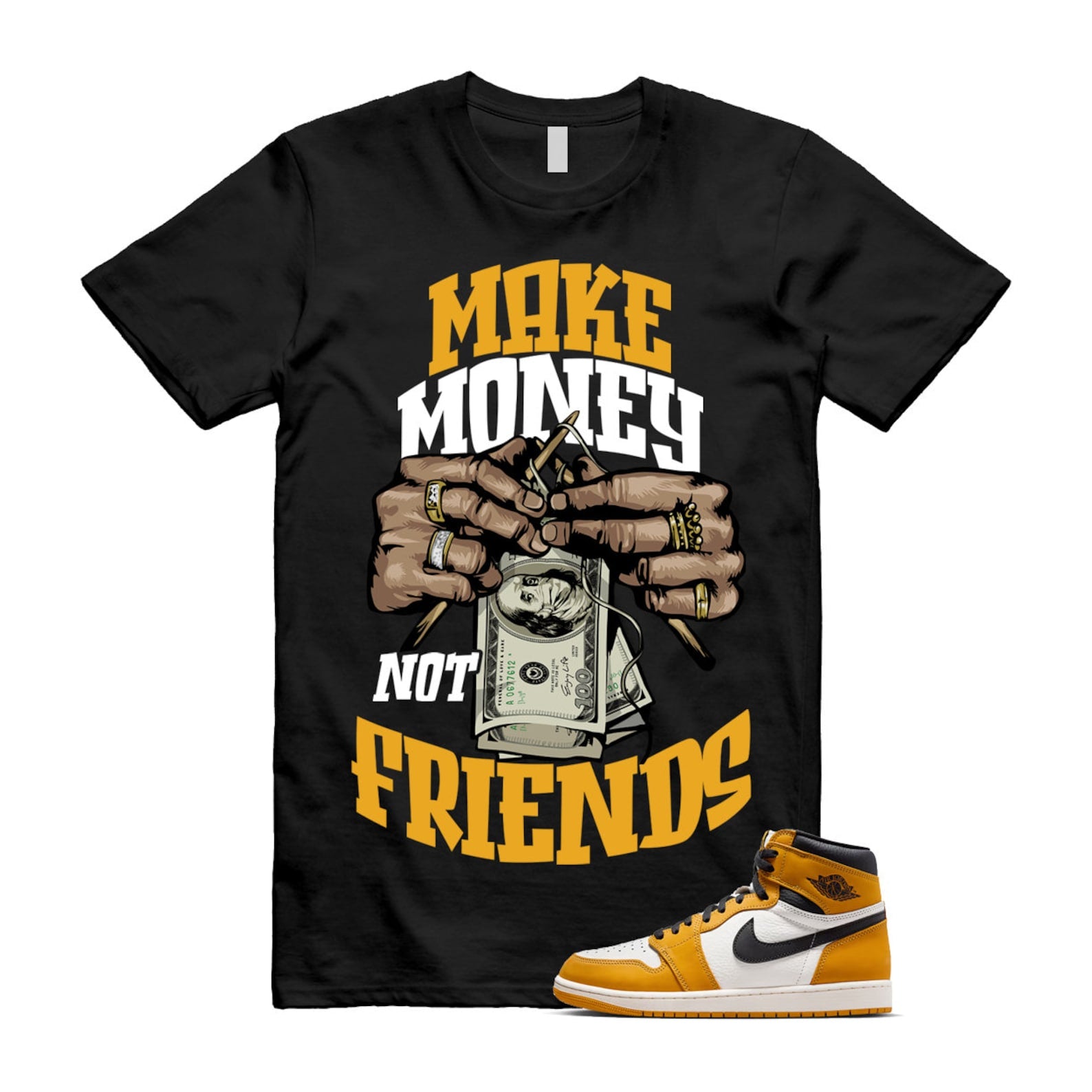 Ochre Yellow Black Sail White 1 Retro High OG T Shirt Match MM ,FD1437-701 T-Shirt, Sneaker Match Tee
