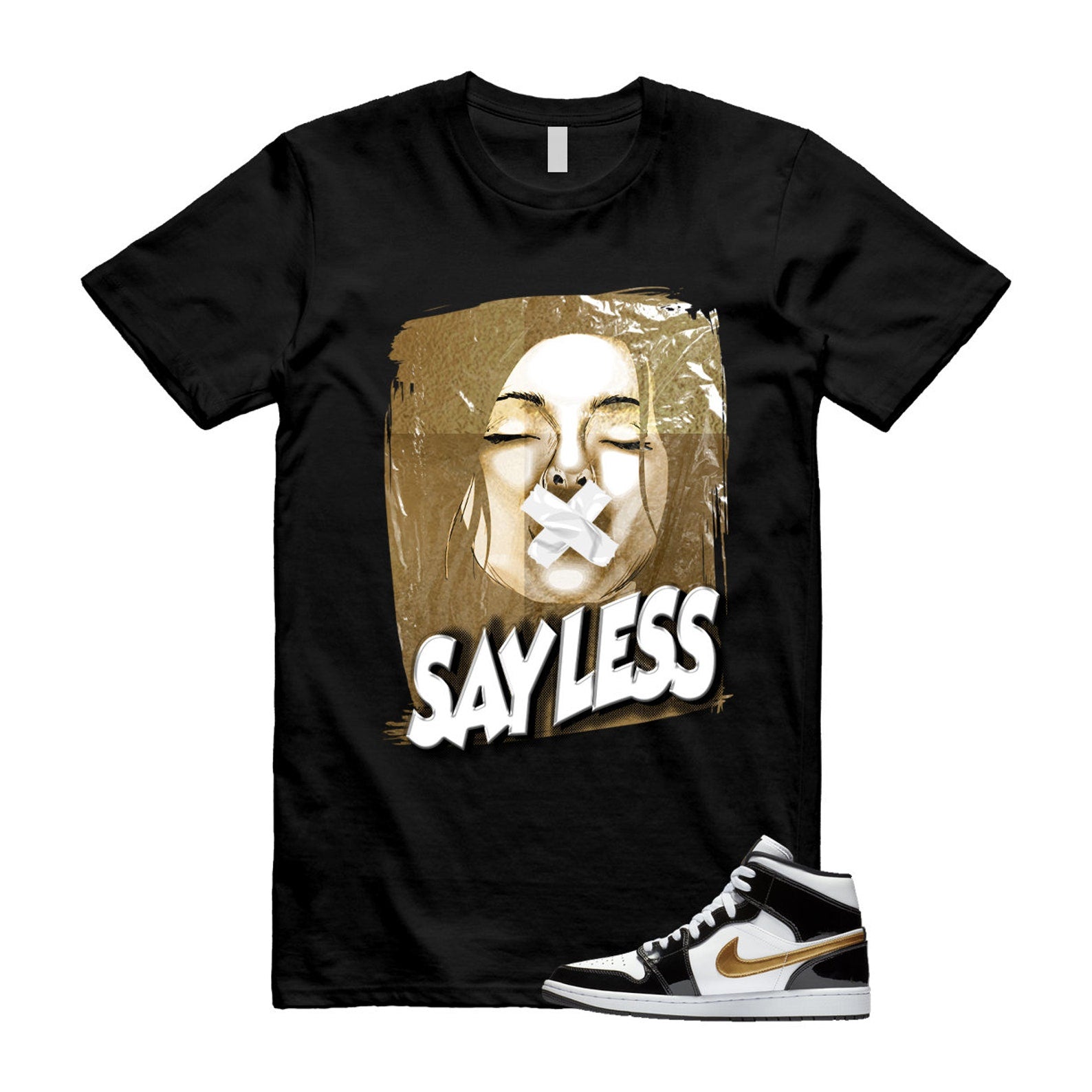 Metallic Gold Patent Black White Air 1 Mid T Shirt Match SL ,852542-007 T-Shirt, Sneaker Match Tee