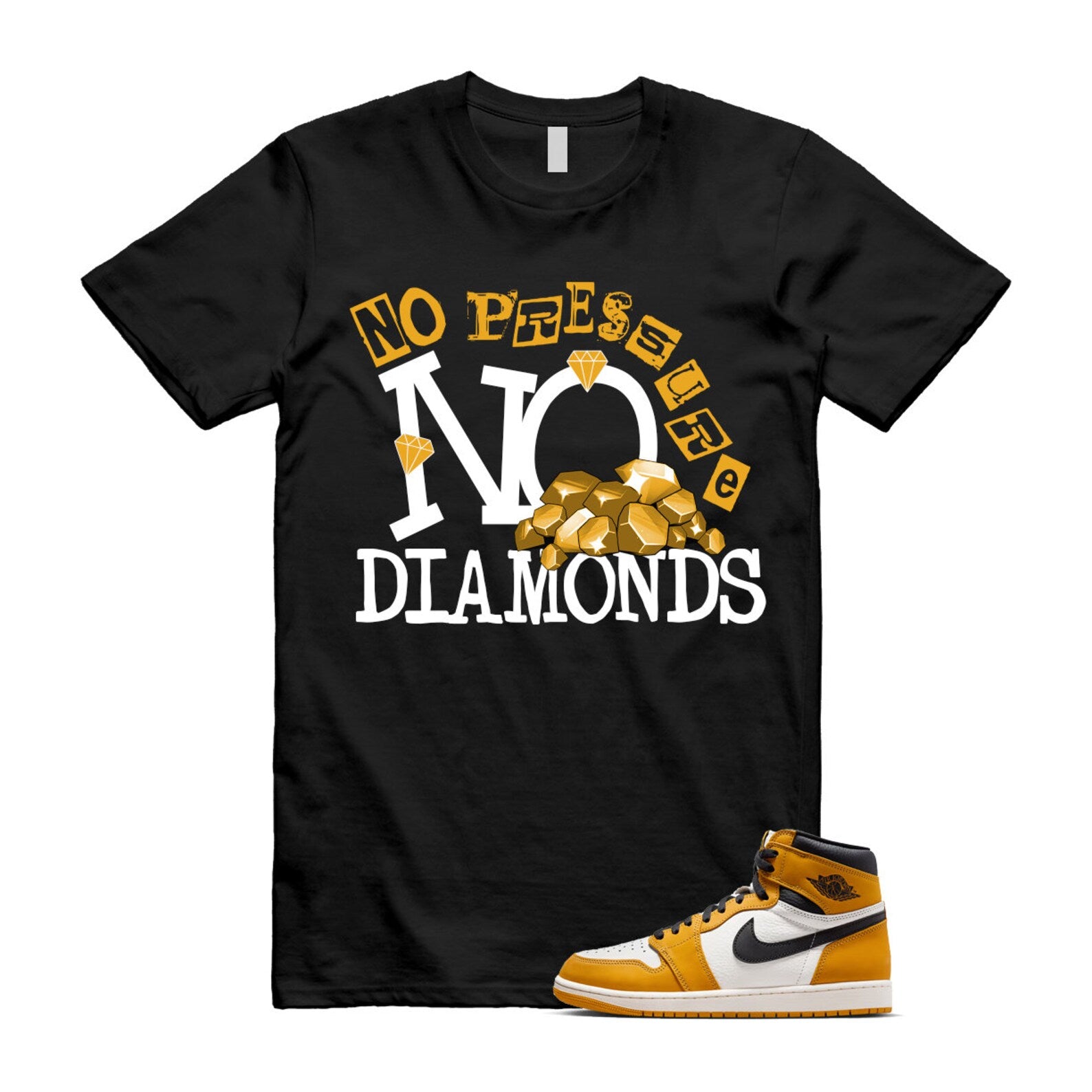 Ochre Yellow Black Sail White 1 Retro High OG T Shirt Match DIAMOND ,FD1437-701 T-Shirt, Sneaker Match Tee