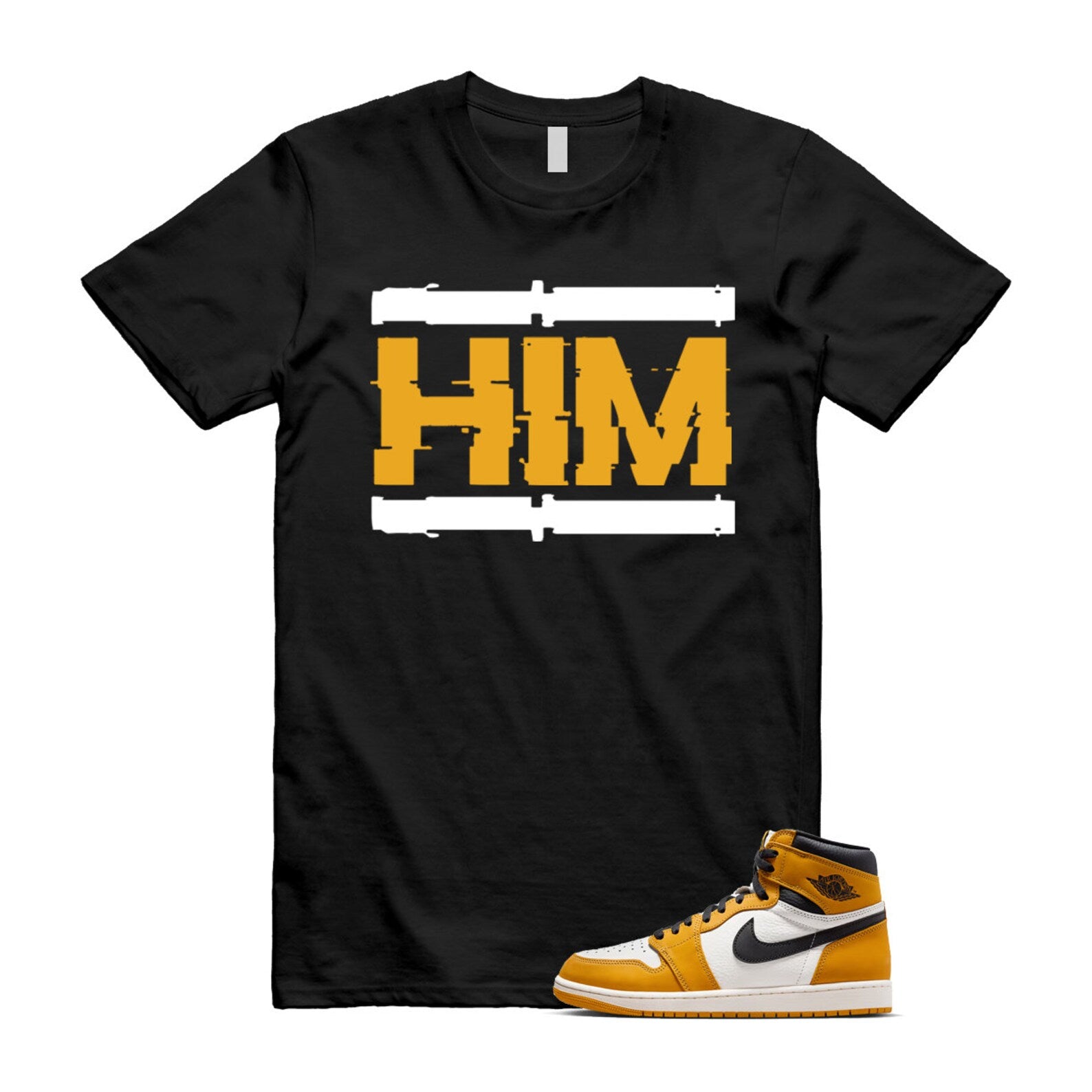 Ochre Yellow Black Sail White 1 Retro High OG T Shirt Match HIM ,FD1437-701 T-Shirt, Sneaker Match Tee