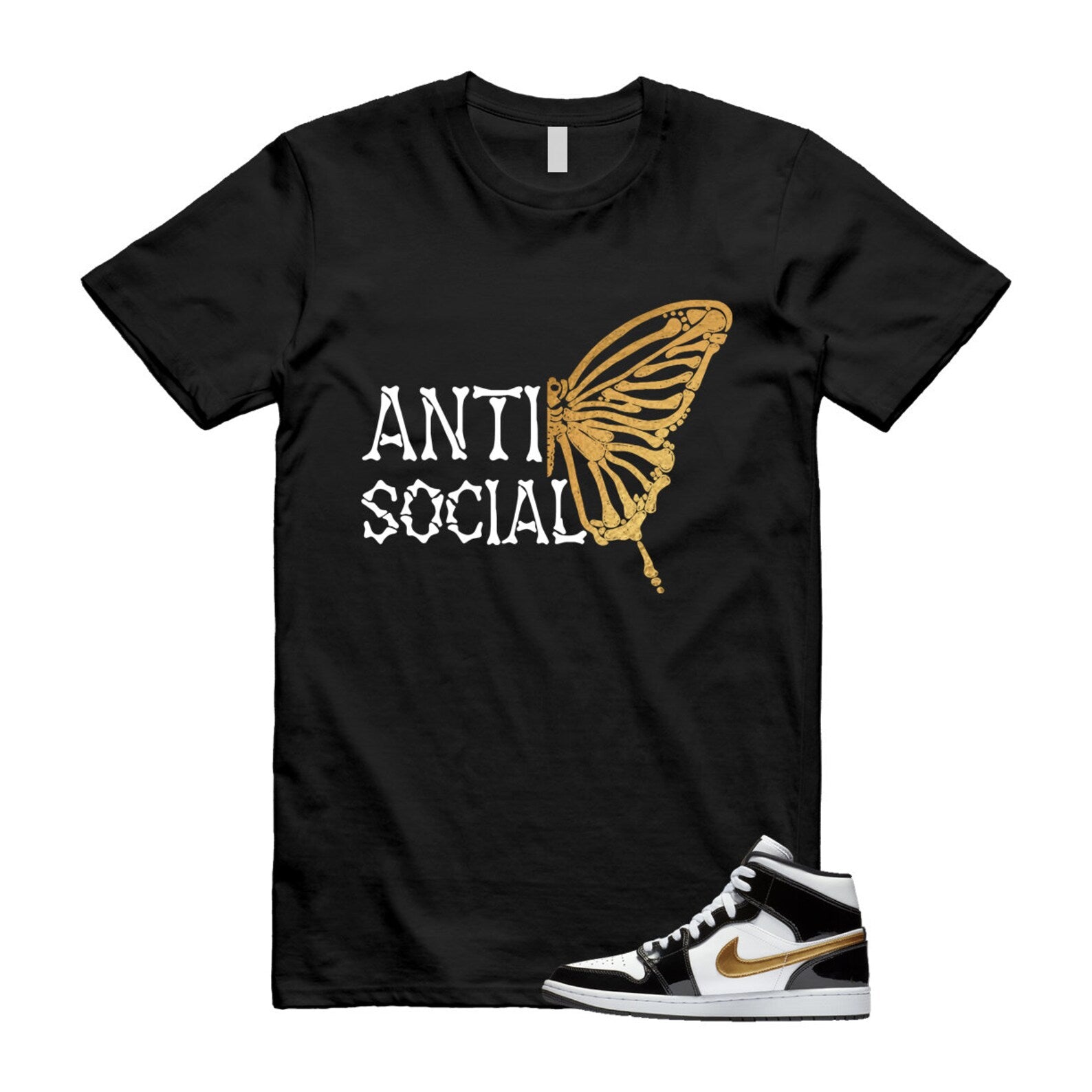 Metallic Gold Patent Black White Air 1 Mid T Shirt Match ASB ,852542-007 T-Shirt, Sneaker Match Tee