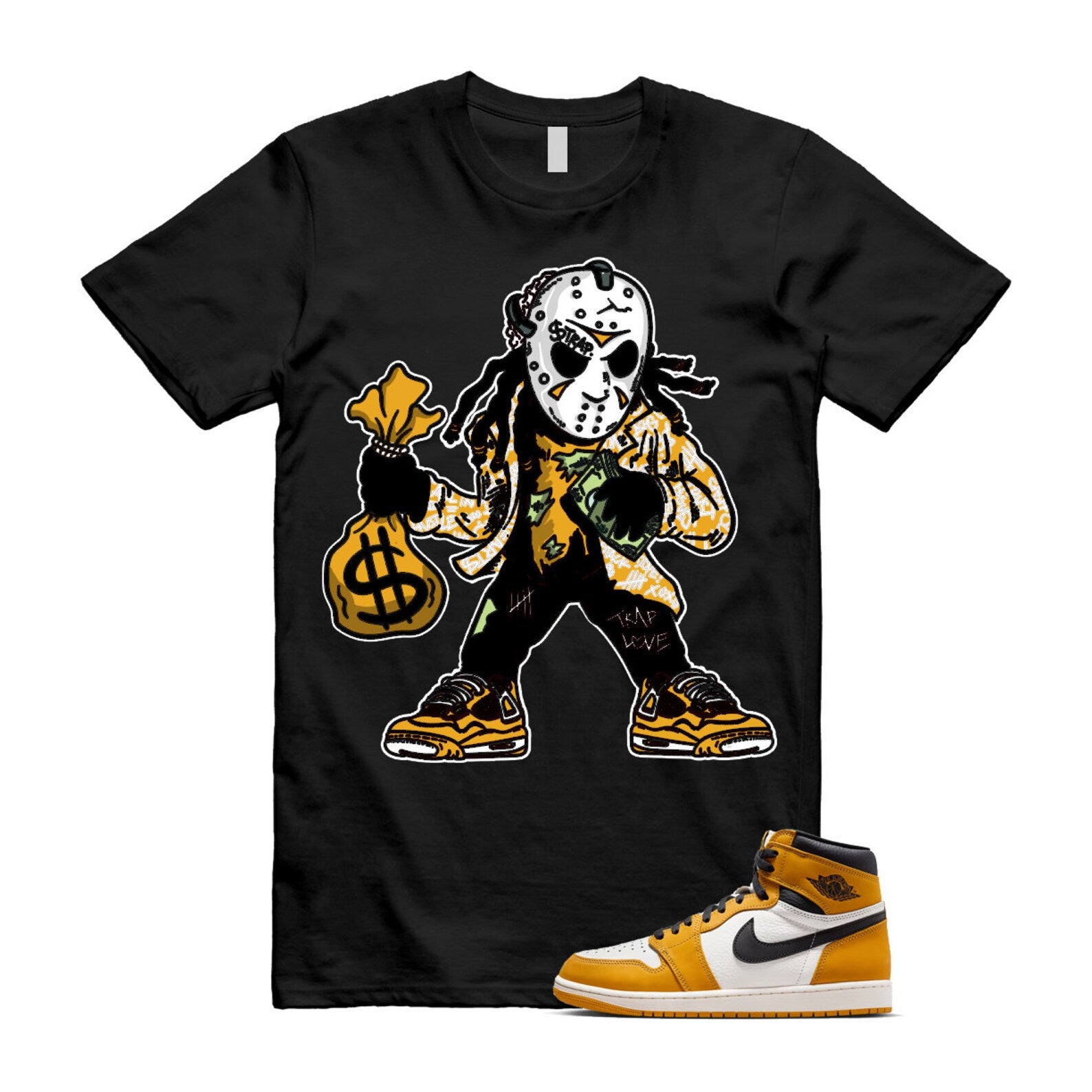 Ochre Yellow Black Sail White 1 Retro High OG T Shirt Match JASON ,FD1437-701 T-Shirt, Sneaker Match Tee