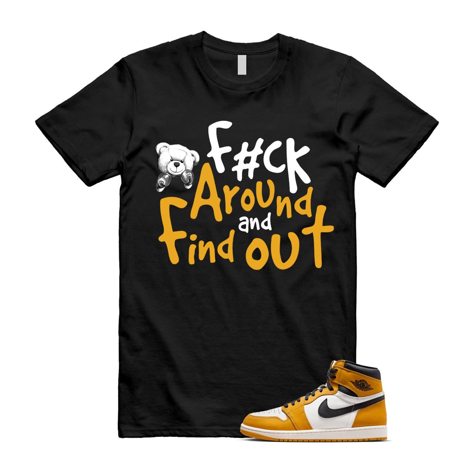 Ochre Yellow Black Sail White 1 Retro High OG T Shirt Match FCK ,FD1437-701 T-Shirt, Sneaker Match Tee