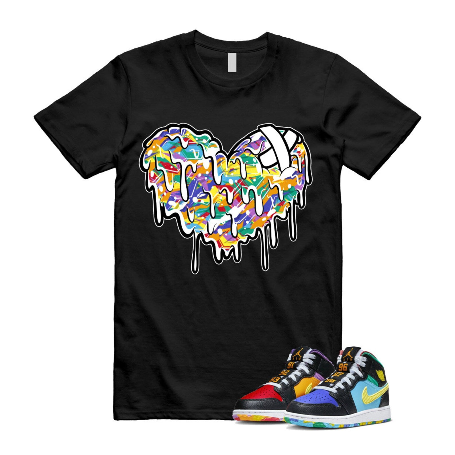 Six Championships Air 1 Mid GS Black Opti Yellow University Red Light Ultramarine Sundial Baltic Blue T Shirt Match DRHRT ,FD1317-007 T-Shirt, Sneaker Match Tee