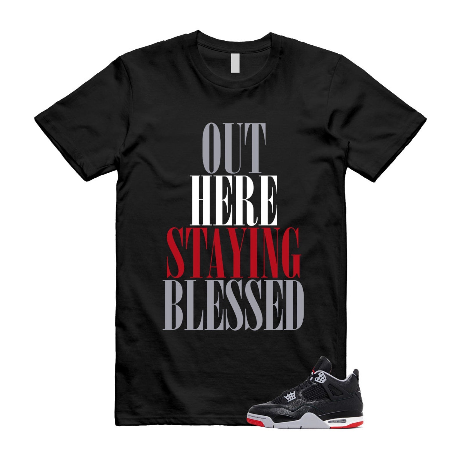 4 Bred Reimagined Black Cement Grey Varsity Red Summit White Retro T Shirt Match STAYBLS ,FV5029-006 T-Shirt, Sneaker Match Tee