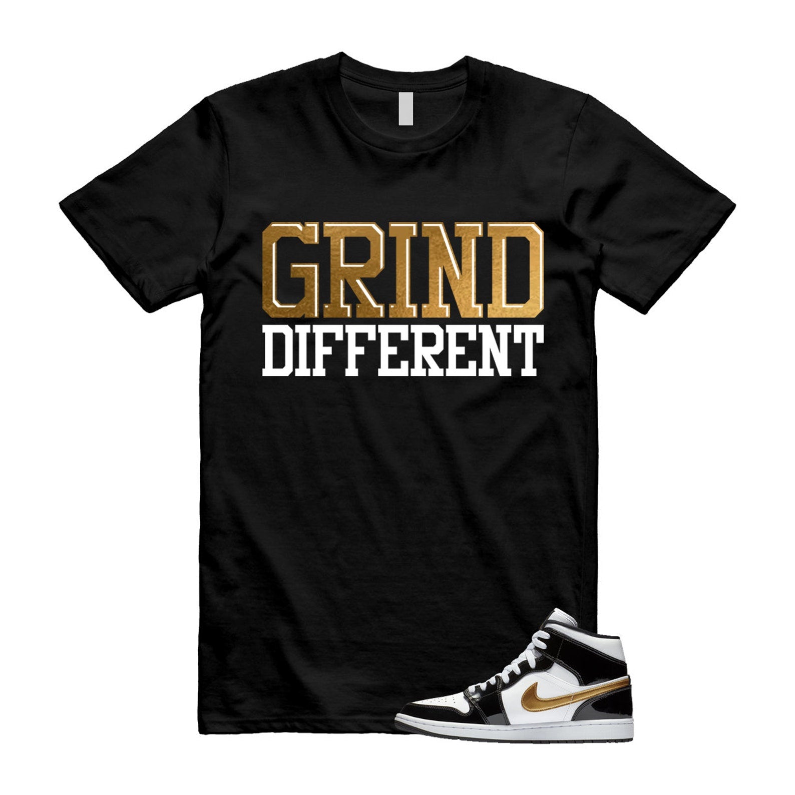 Metallic Gold Patent Black White Air 1 Mid T Shirt Match GRD ,852542-007 T-Shirt, Sneaker Match Tee