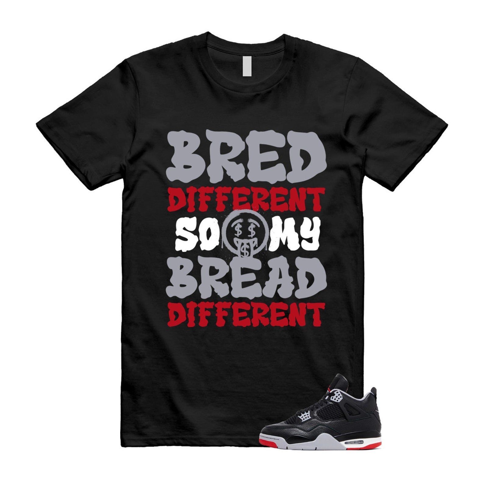 4 Bred Reimagined Black Cement Grey Varsity Red Summit White Retro T Shirt Match BDBD ,FV5029-006 T-Shirt, Sneaker Match Tee