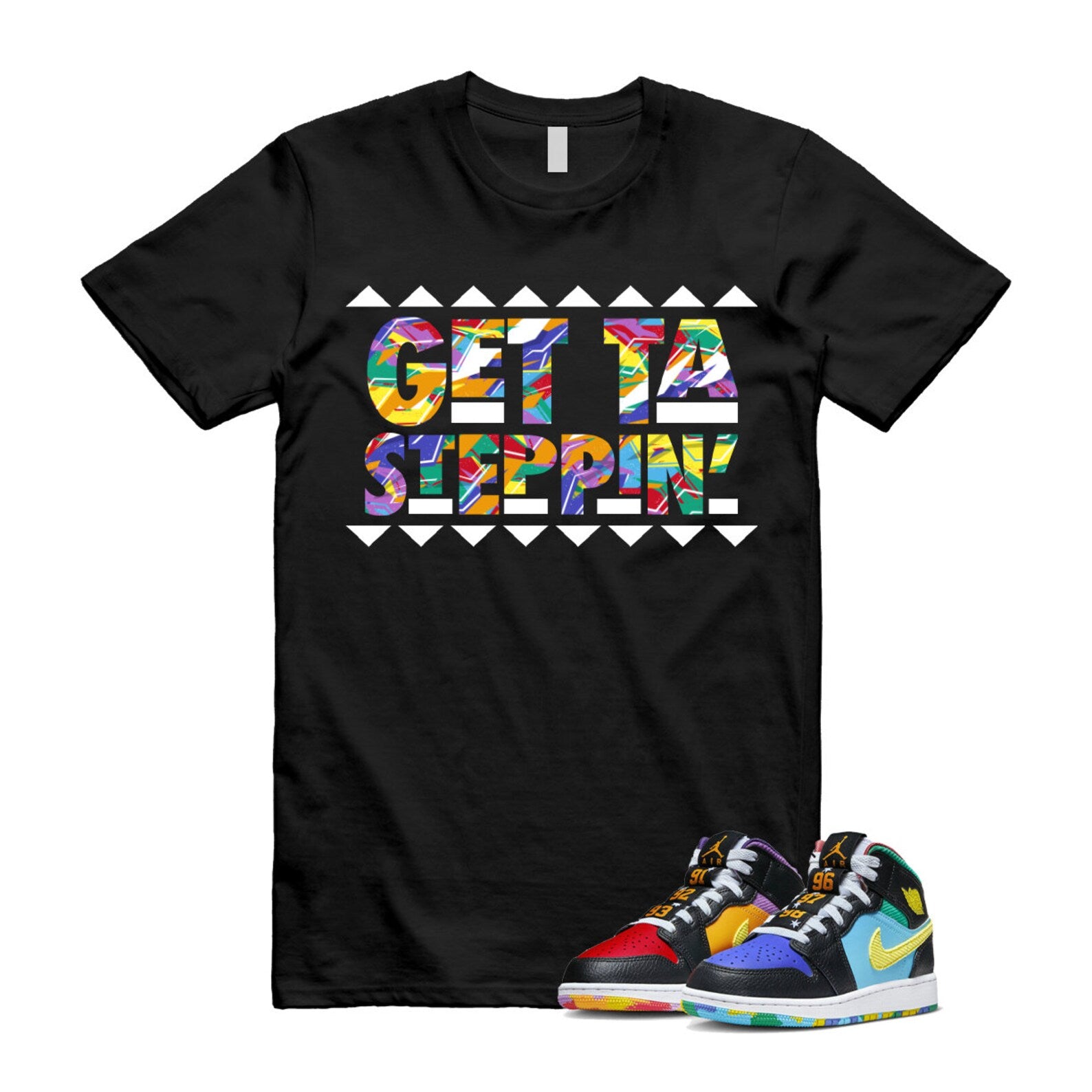 Six Championships Air 1 Mid GS Black Opti Yellow University Red Light Ultramarine Sundial Baltic Blue T Shirt Match GET ,FD1317-007 T-Shirt, Sneaker Match Tee