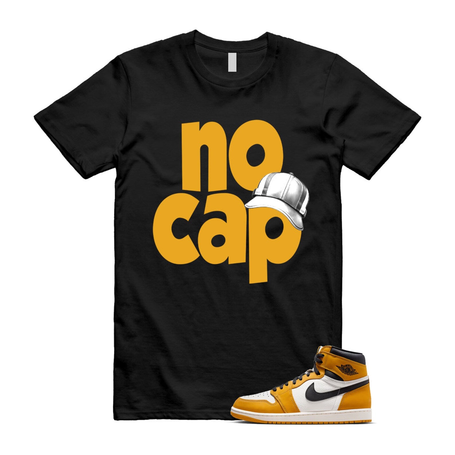 Ochre Yellow Black Sail White 1 Retro High OG T Shirt Match NO CAP ,FD1437-701 T-Shirt, Sneaker Match Tee
