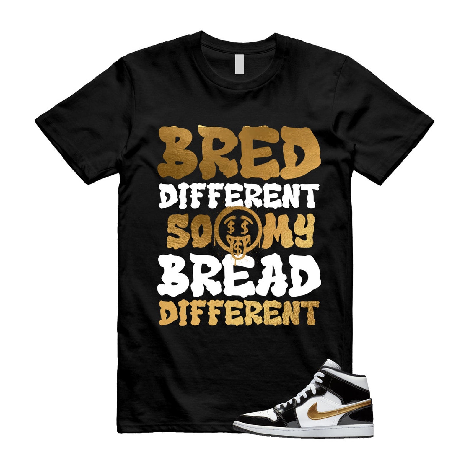 Metallic Gold Patent Black White Air 1 Mid T Shirt Match BDBD ,852542-007 T-Shirt, Sneaker Match Tee