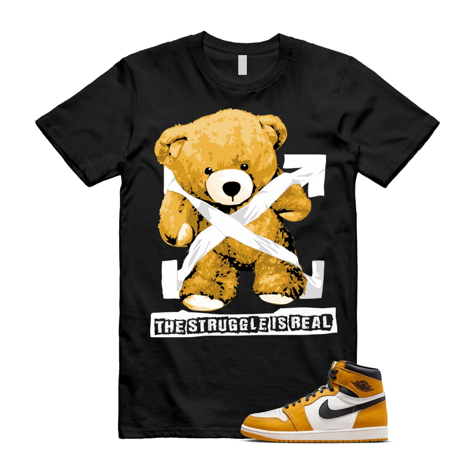 Ochre Yellow Black Sail White 1 Retro High OG T Shirt Match STRUG ,FD1437-701 T-Shirt, Sneaker Match Tee