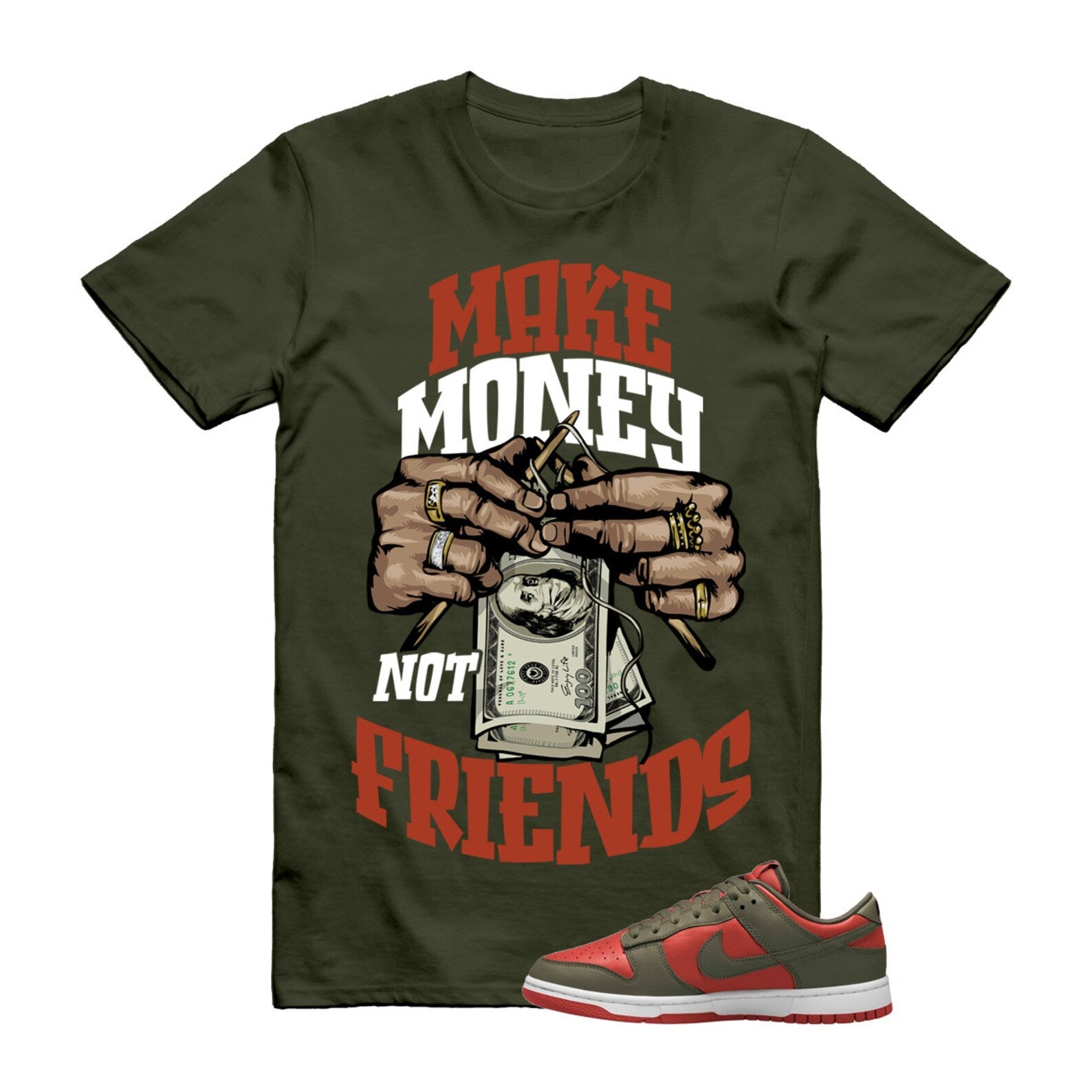 Dunk Mystic Red Cargo Khaki White Low T Shirt Match MM ,DV0833-600 T-Shirt, Sneaker Match Tee