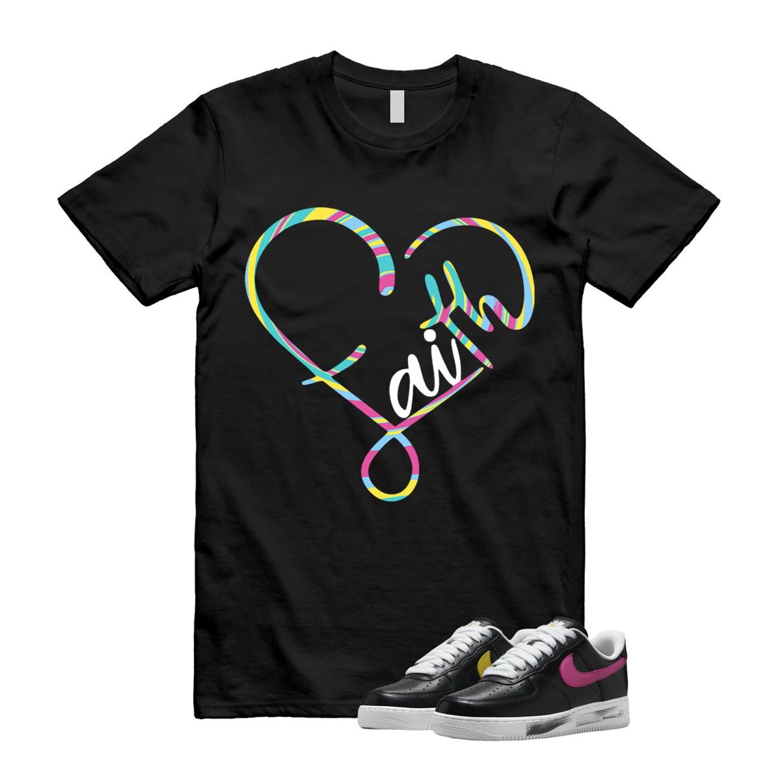 Air Force 1 Low G-Dragon Peaceminusone Para-Noise 3.0 Black New Emerald Pinkfire Tour Yellow Blue Gale T Shirt Match FAITH ,AQ3692-004 T-Shirt, Sneaker Match Tee