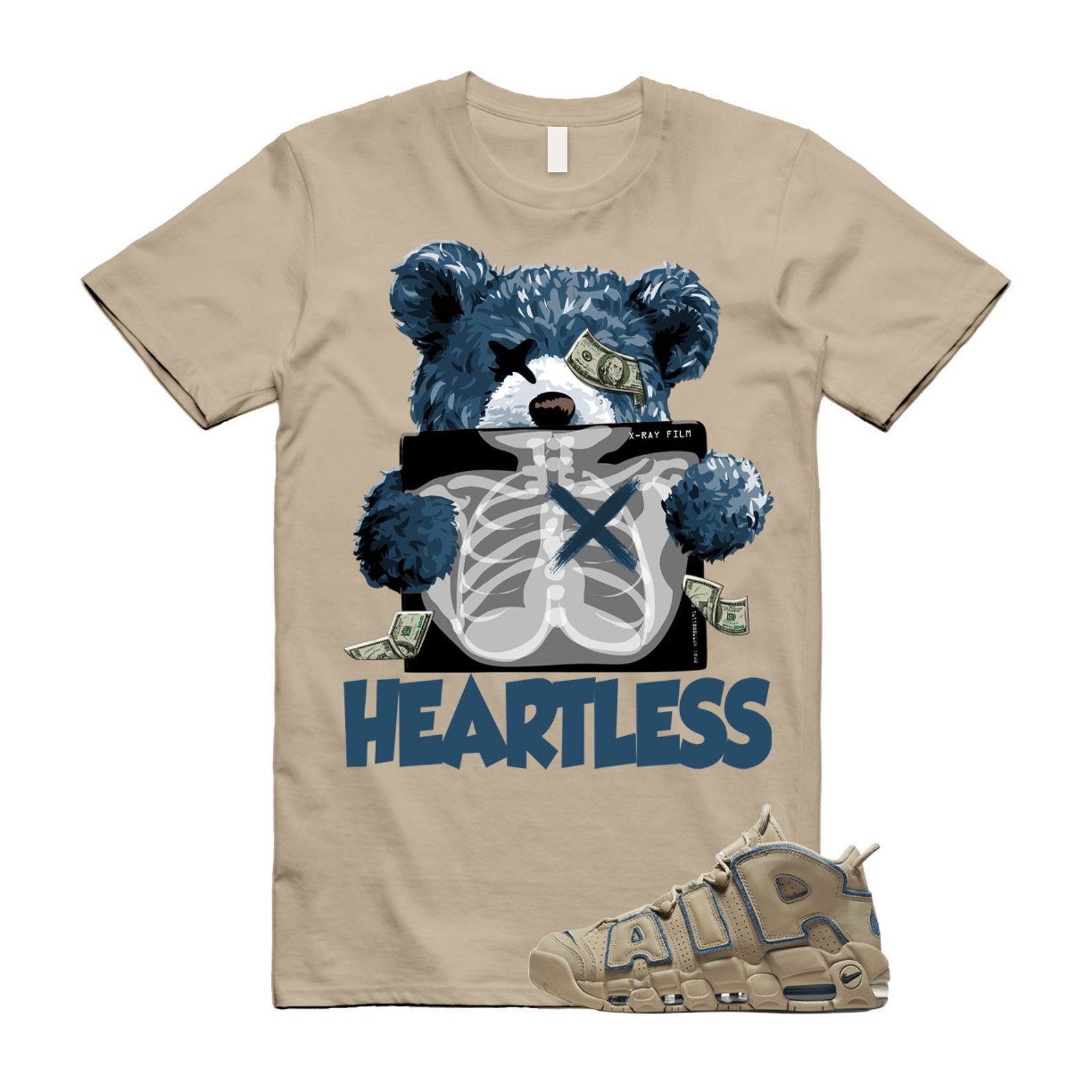 Uptempo 96 Limestone Valerian Blue Air More T Shirt Match HEART ,DV6993-200 T-Shirt, Sneaker Match Tee