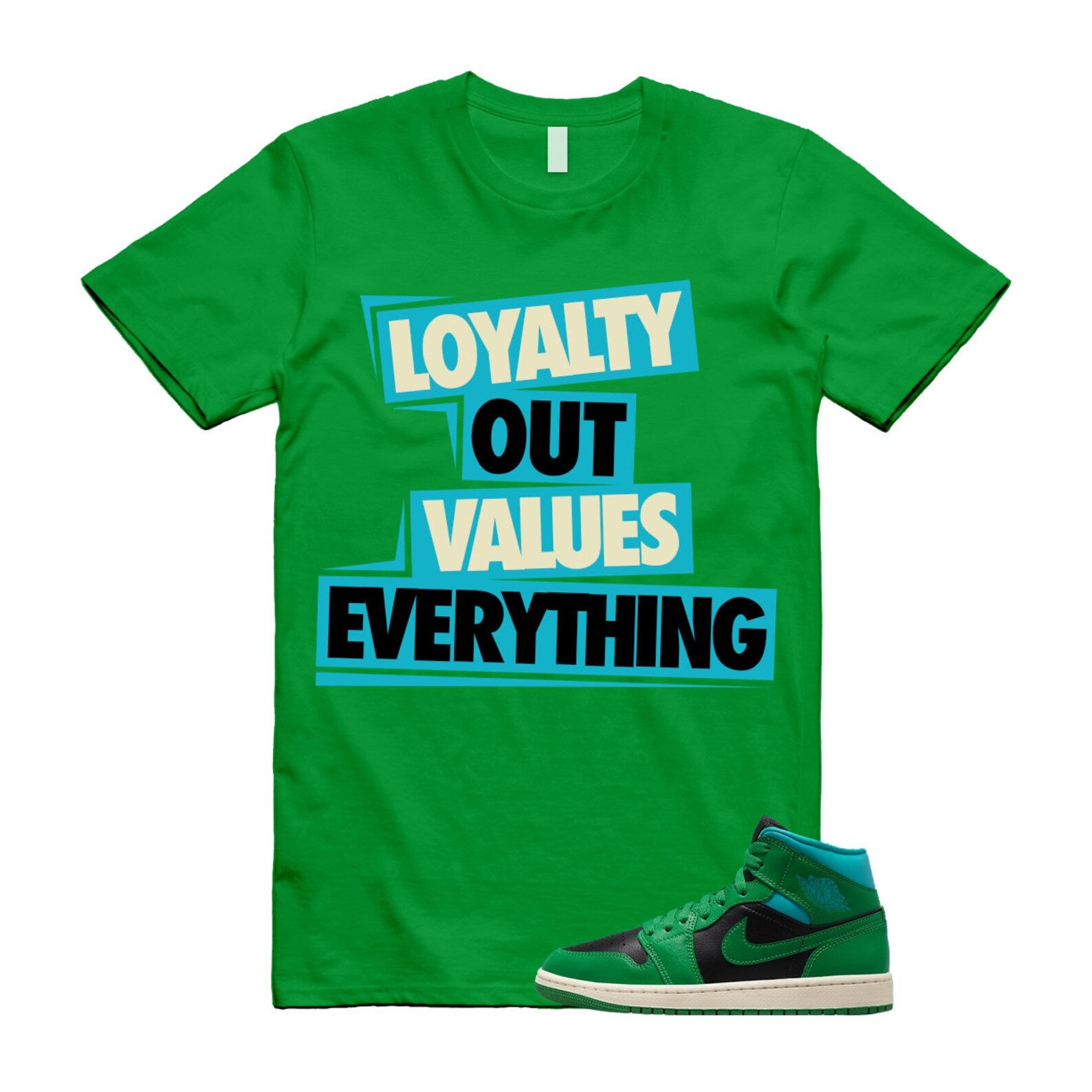LOVE T Shirt to match Air J 1 Mid WMNS Lucky Green Black Aquatone ,BQ6472-033 T-Shirt, Sneaker Match Tee
