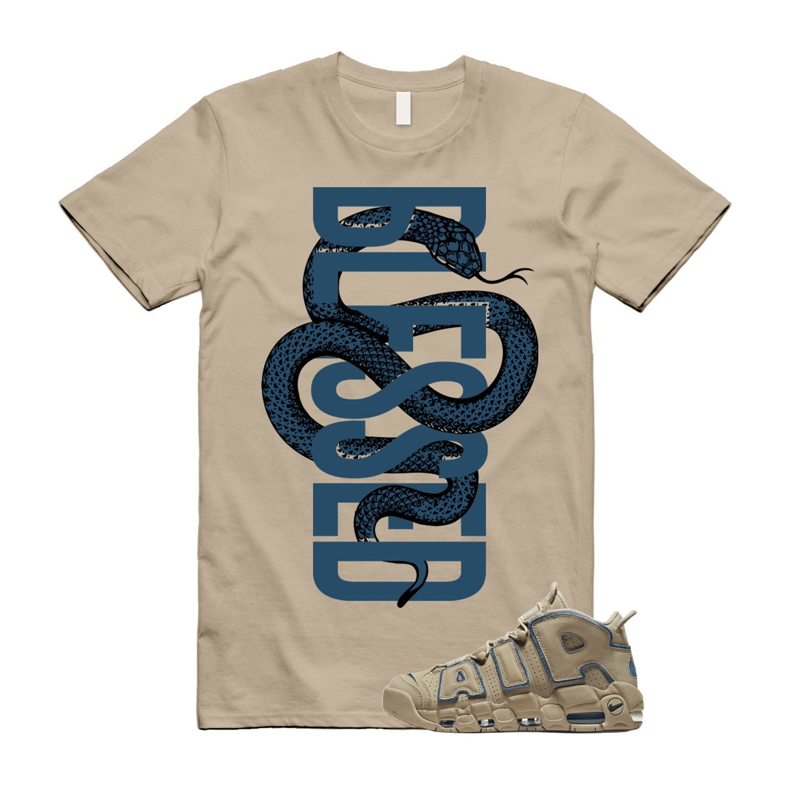Uptempo 96 Limestone Valerian Blue Air More T Shirt Match SNAKEBLS ,DV6993-200 T-Shirt, Sneaker Match Tee