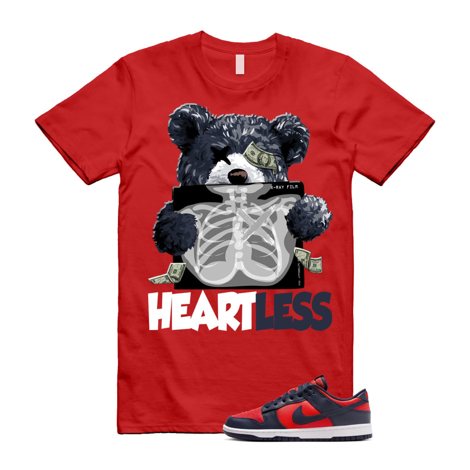 Dunk University Red Obsidian White Low Retro SE COJP T Shirt Match HEART ,DV0833-601 T-Shirt, Sneaker Match Tee