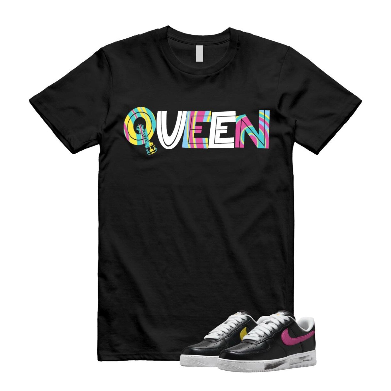Air Force 1 Low G-Dragon Peaceminusone Para-Noise 3.0 Black New Emerald Pinkfire Tour Yellow Blue Gale T Shirt Match QUEEN ,AQ3692-004 T-Shirt, Sneaker Match Tee