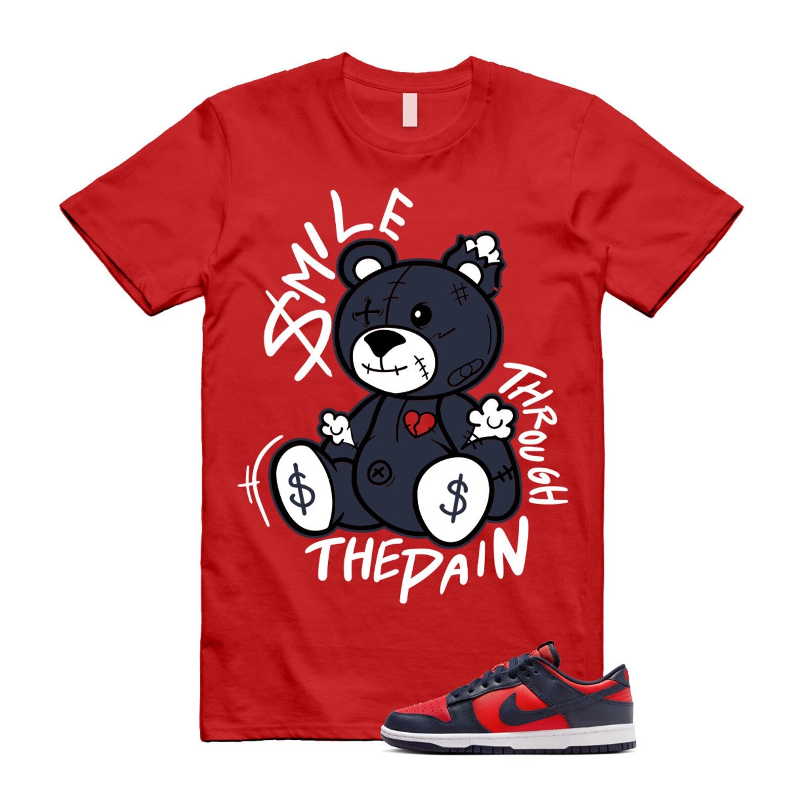 Dunk University Red Obsidian White Low Retro SE COJP T Shirt Match Smile Through The Pain ,DV0833-601 T-Shirt, Sneaker Match Tee