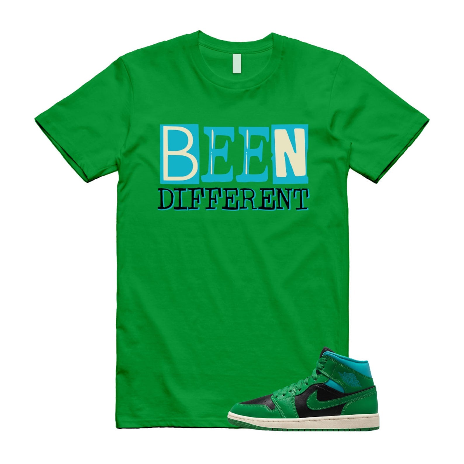 BEEN T Shirt to match Air J 1 Mid WMNS Lucky Green Black Aquatone ,BQ6472-033 T-Shirt, Sneaker Match Tee