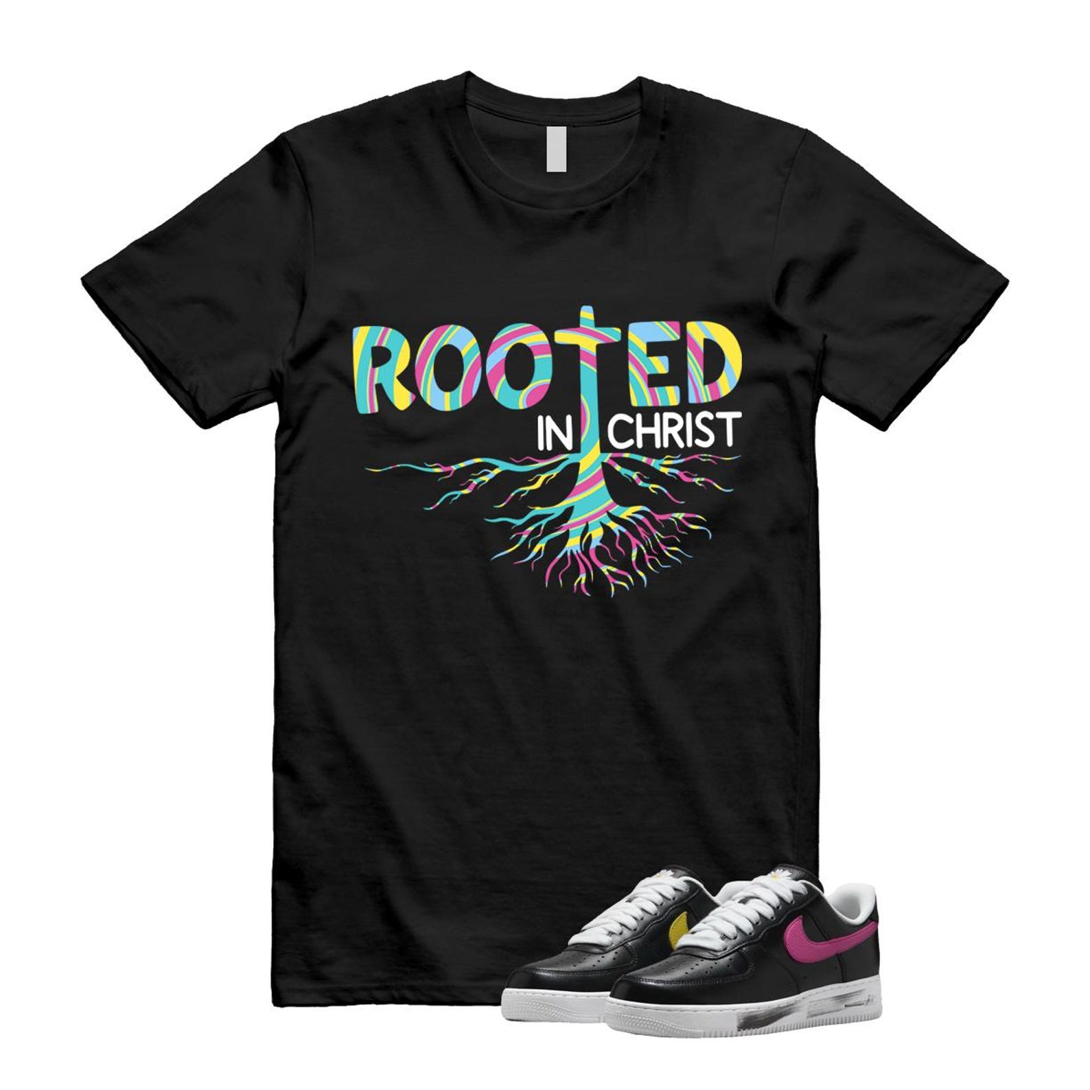 Air Force 1 Low G-Dragon Peaceminusone Para-Noise 3.0 Black New Emerald Pinkfire Tour Yellow Blue Gale T Shirt Match ROOTED ,AQ3692-004 T-Shirt, Sneaker Match Tee