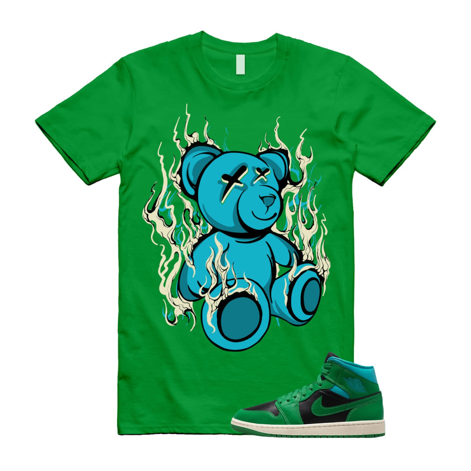 LIT T Shirt to match Air J 1 Mid WMNS Lucky Green Black Aquatone ,BQ6472-033 T-Shirt, Sneaker Match Tee