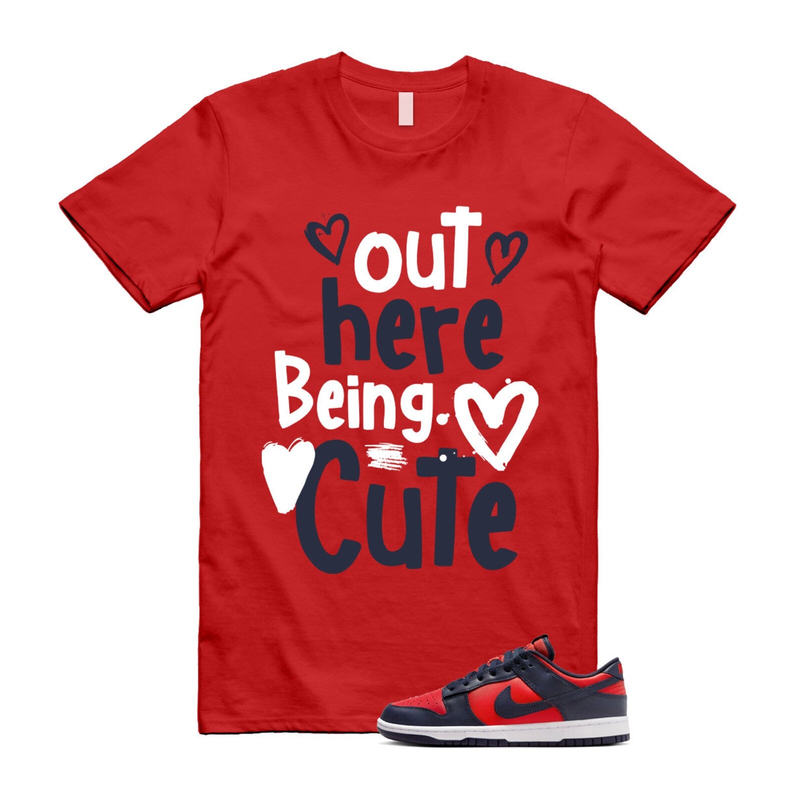 Dunk University Red Obsidian White Low Retro SE COJP T Shirt Match Out Here Being Cute ,DV0833-601 T-Shirt, Sneaker Match Tee