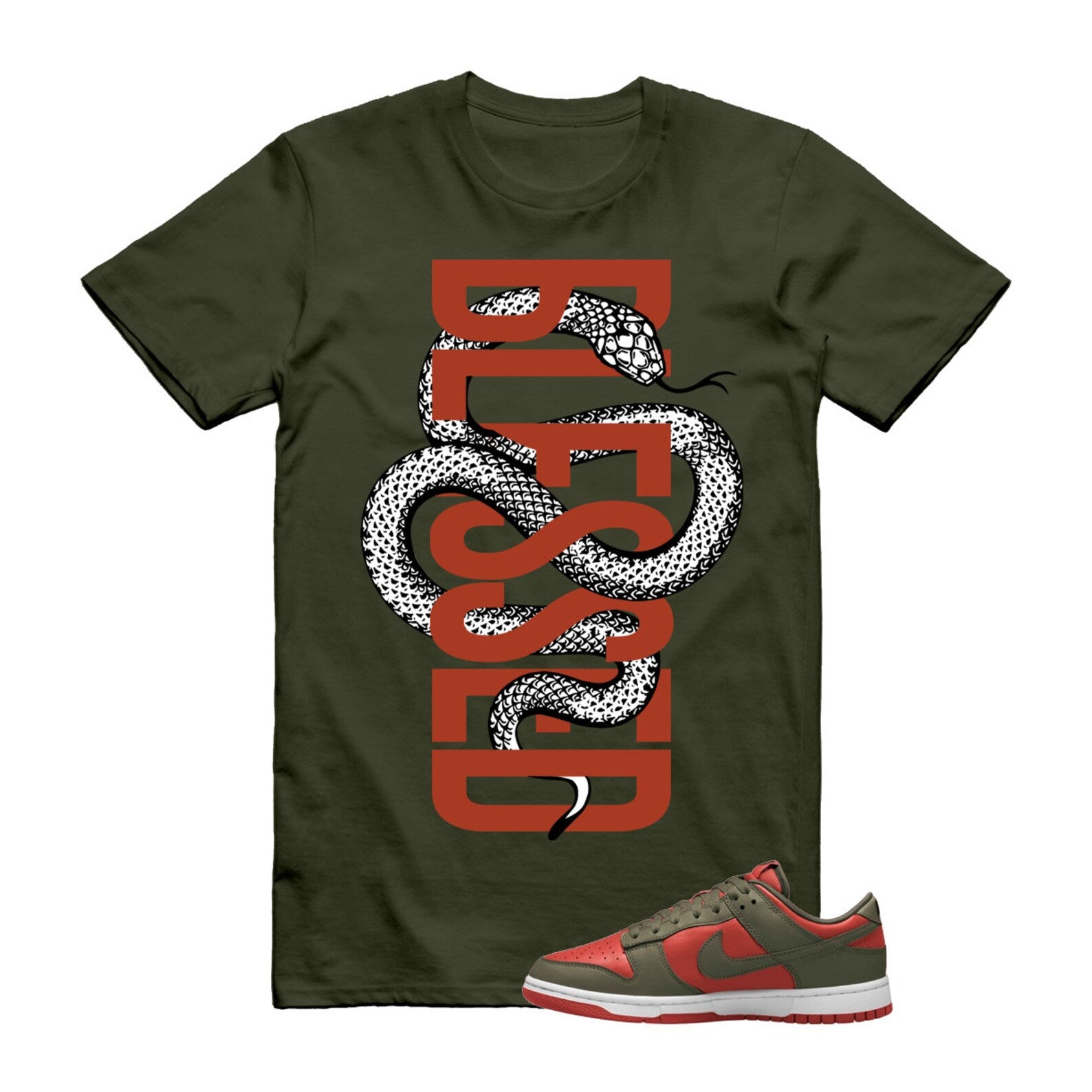 Dunk Mystic Red Cargo Khaki White Low T Shirt Match SNAKEBLS ,DV0833-600 T-Shirt, Sneaker Match Tee