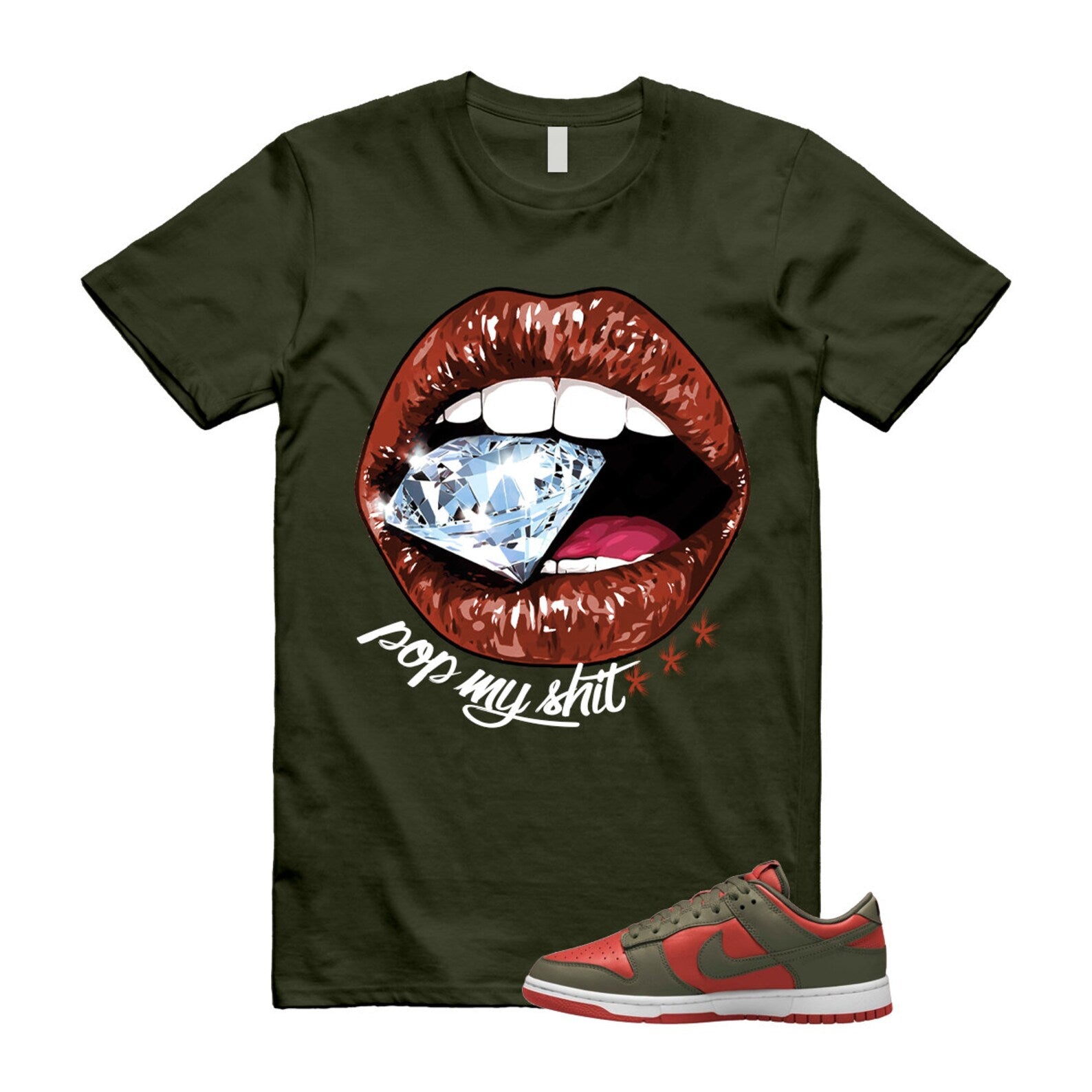 Dunk Mystic Red Cargo Khaki White Low T Shirt Match POP ,DV0833-600 T-Shirt, Sneaker Match Tee