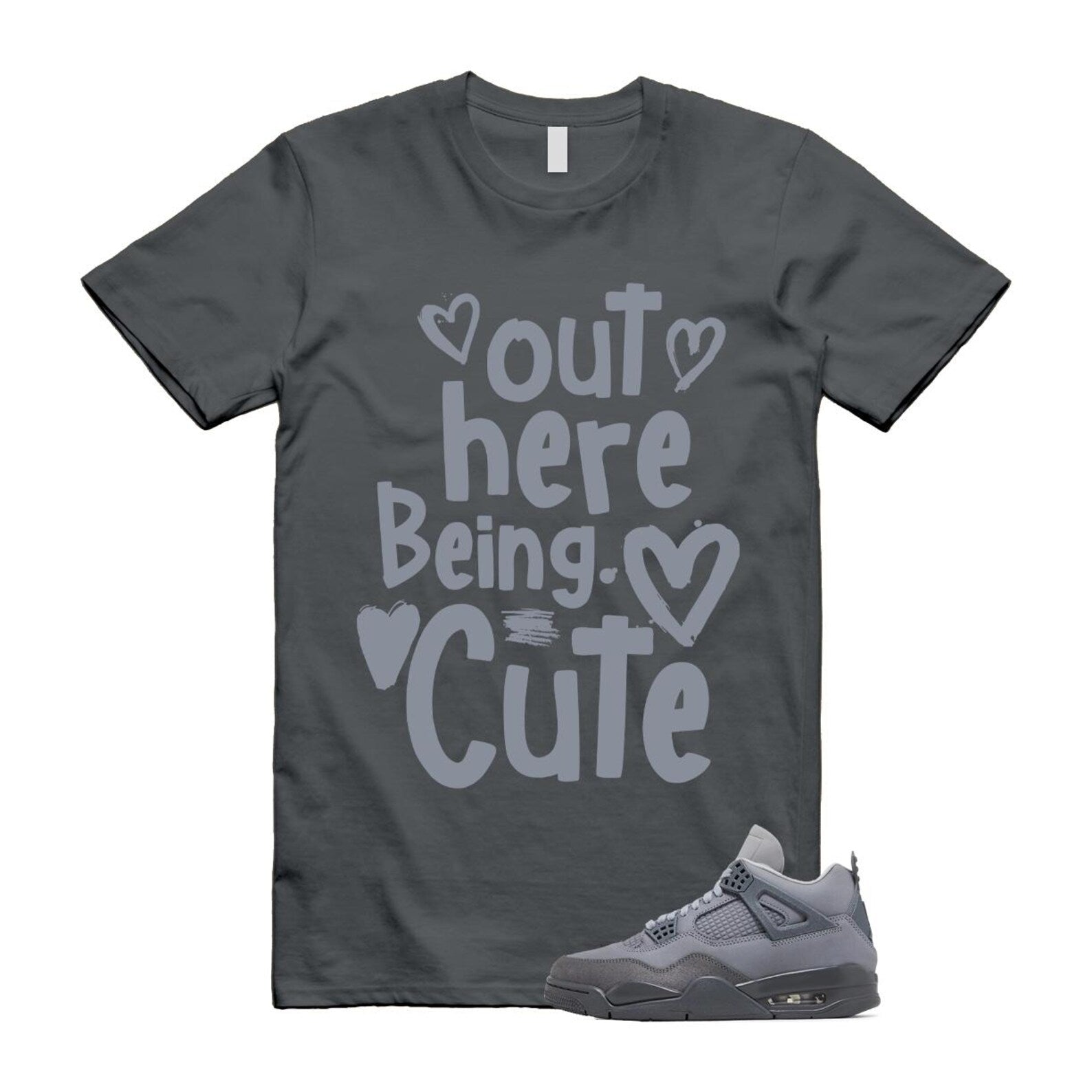4 Wet Cement Smoke Iron Grey Retro SE T Shirt Match Out Here Being Cute ,FQ7928-001 T-Shirt, Sneaker Match Tee