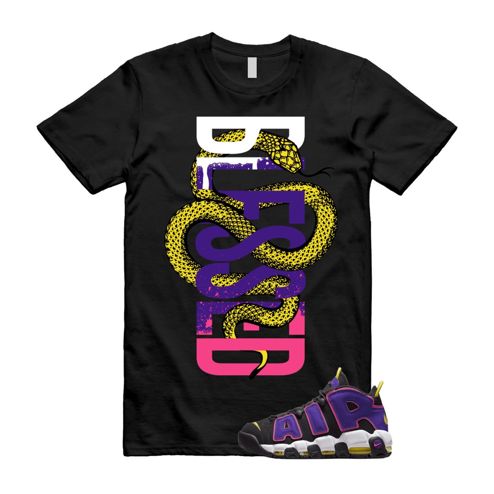 SNAKEBLS T Shirt to match Air More Uptempo Black Court Purple Hyper Pink Multicolor ,DZ5187-001 T-Shirt, Sneaker Match Tee