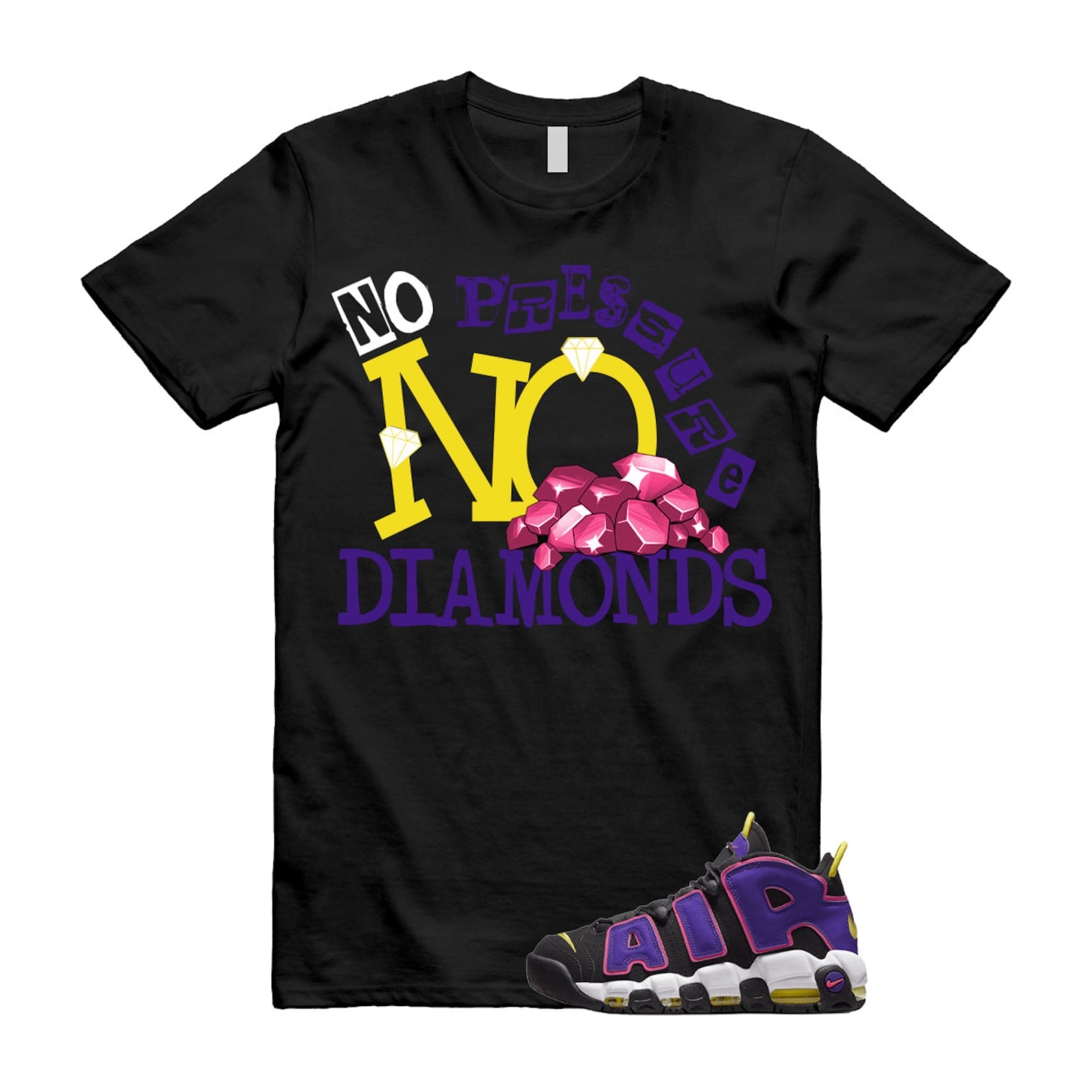 DIAMOND T Shirt to match Air More Uptempo Black Court Purple Hyper Pink Multicolor ,DZ5187-001 T-Shirt, Sneaker Match Tee