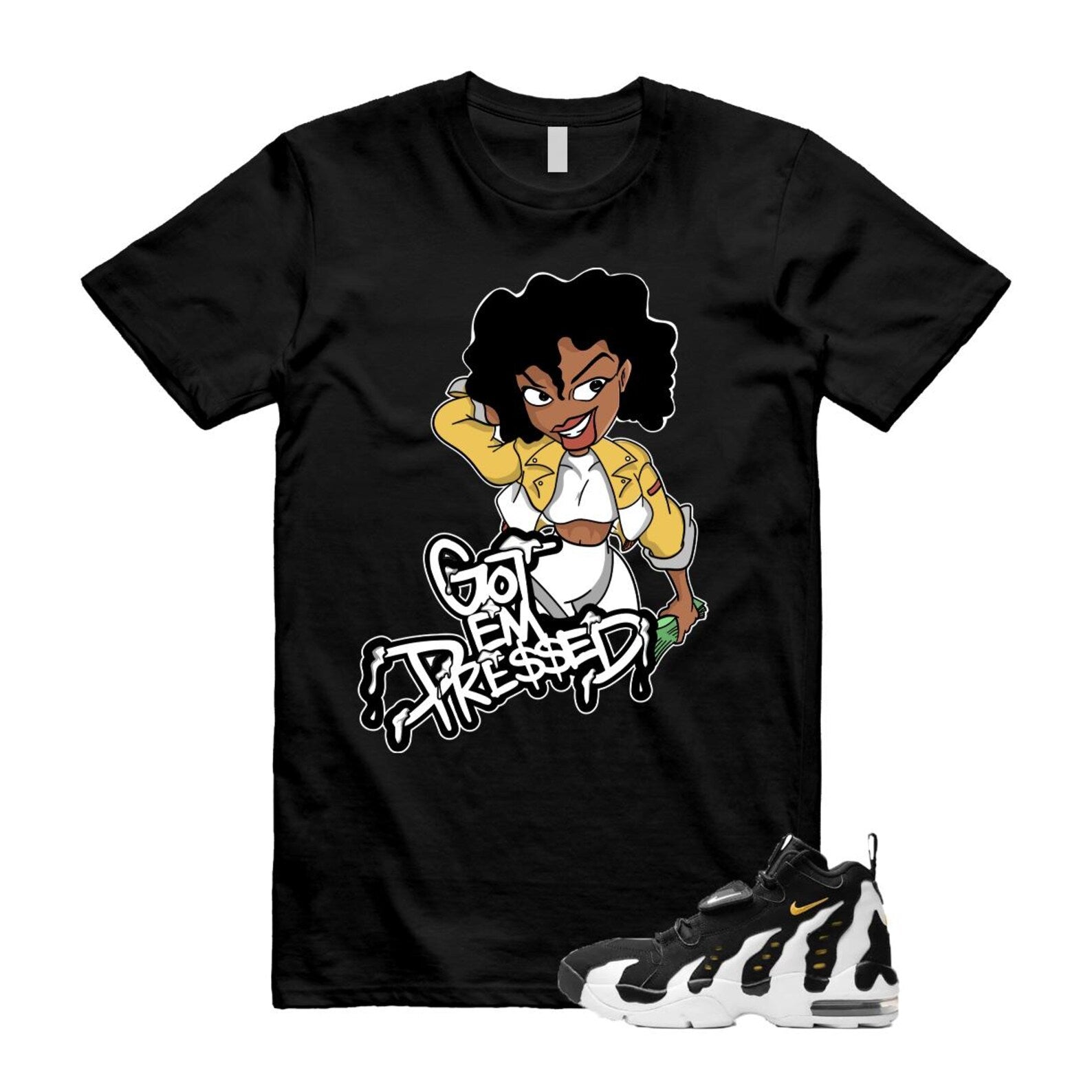 Air DT Max 96 Black White Varsity Maize T Shirt Match PRESSED ,HM8249-001 T-Shirt, Sneaker Match Tee