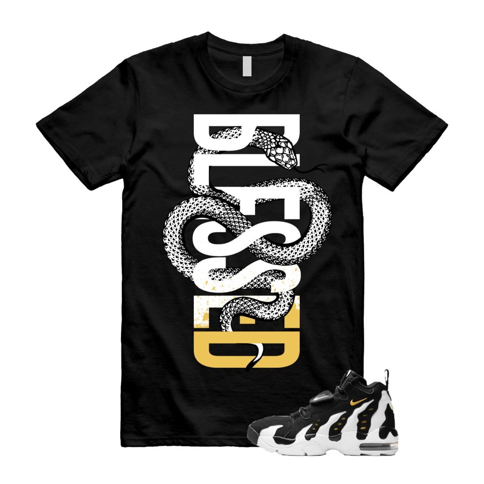 Air DT Max 96 Black White Varsity Maize T Shirt Match SNAKEBLS ,HM8249-001 T-Shirt, Sneaker Match Tee