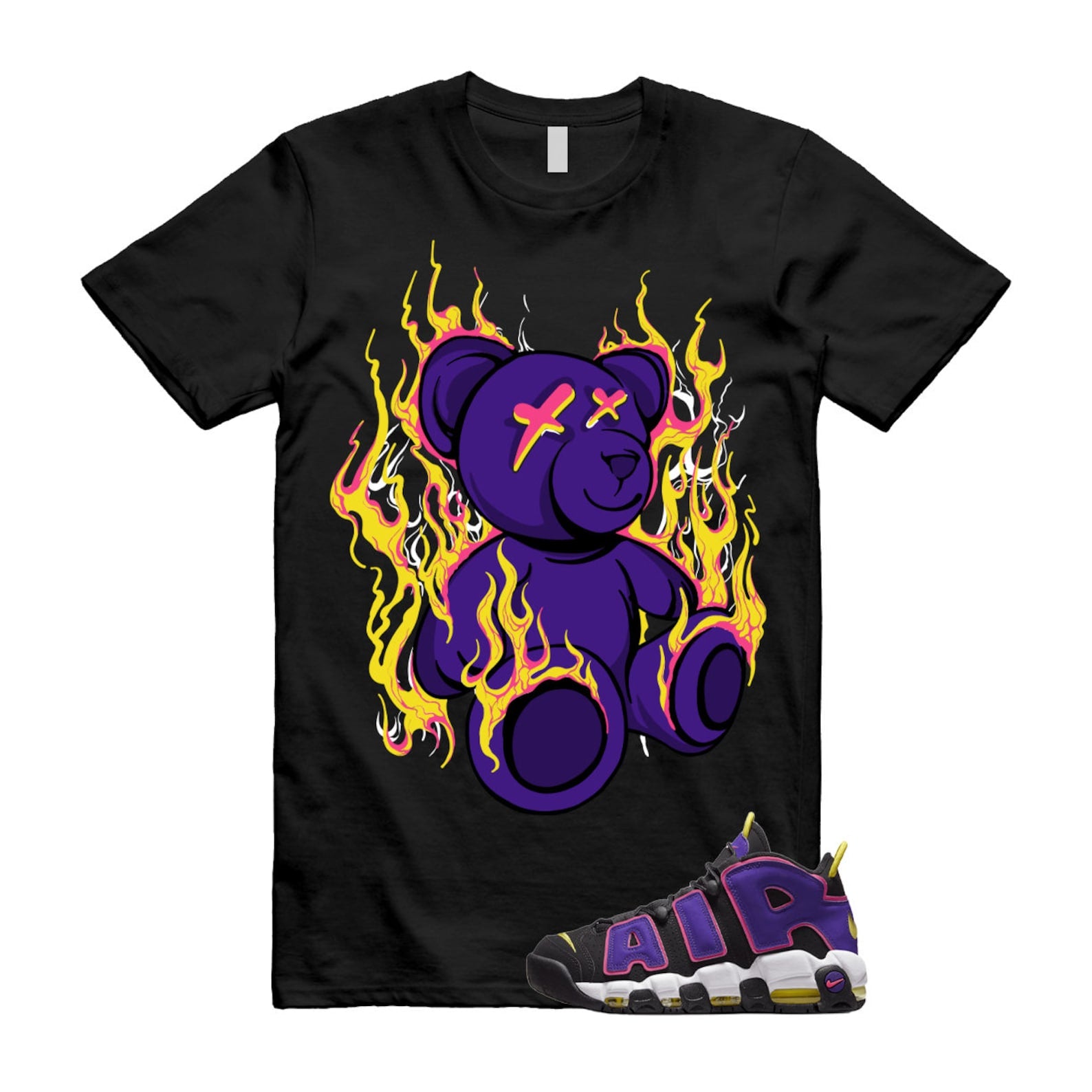 LIT T Shirt to match Air More Uptempo Black Court Purple Hyper Pink Multicolor ,DZ5187-001 T-Shirt, Sneaker Match Tee