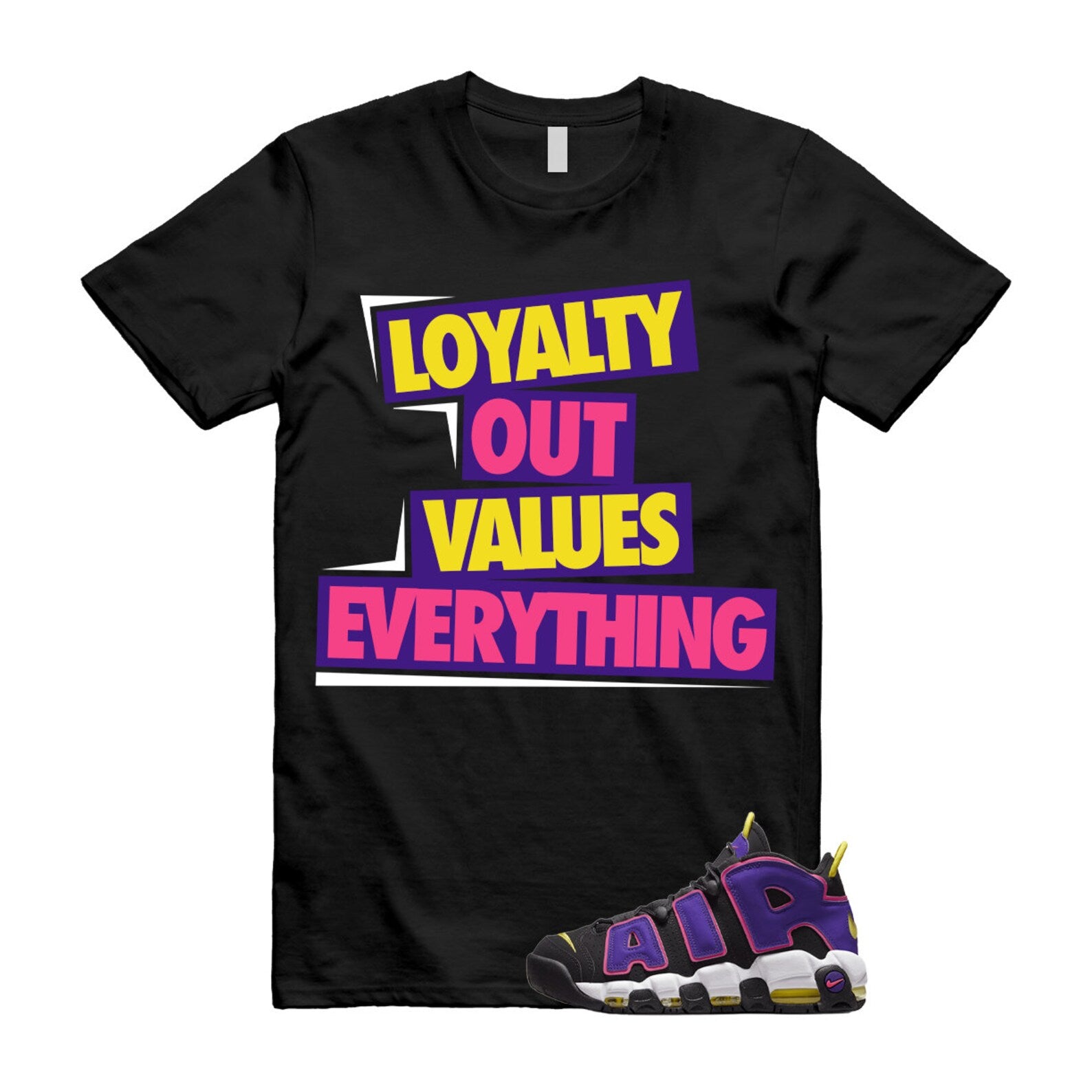 LOVE T Shirt to match Air More Uptempo Black Court Purple Hyper Pink Multicolor ,DZ5187-001 T-Shirt, Sneaker Match Tee