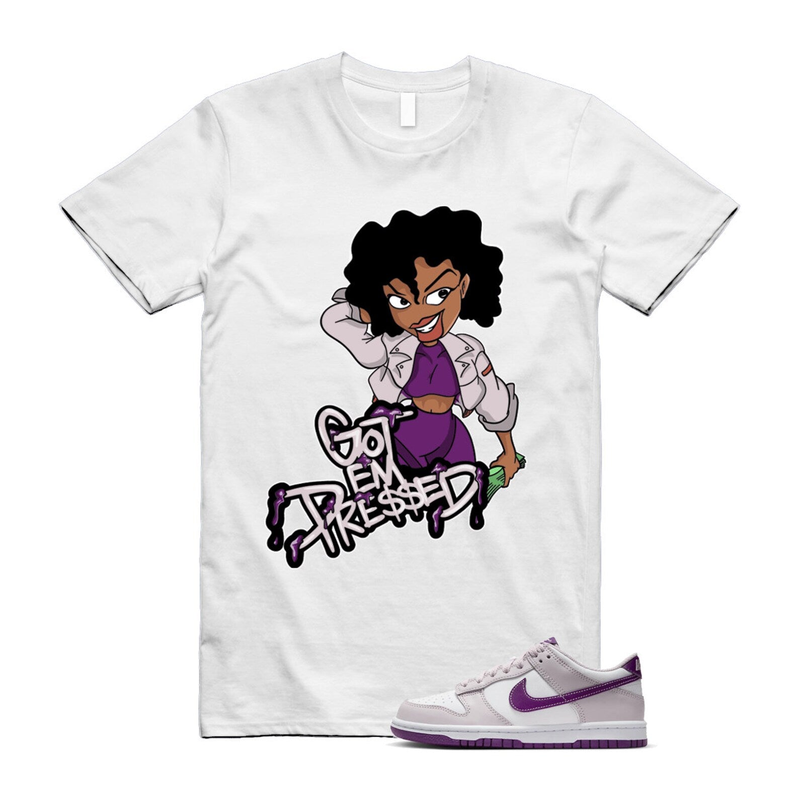 Dunk Platinum Violet Viotech White Low T Shirt Match PRESSED ,FB9109-104 T-Shirt, Sneaker Match Tee