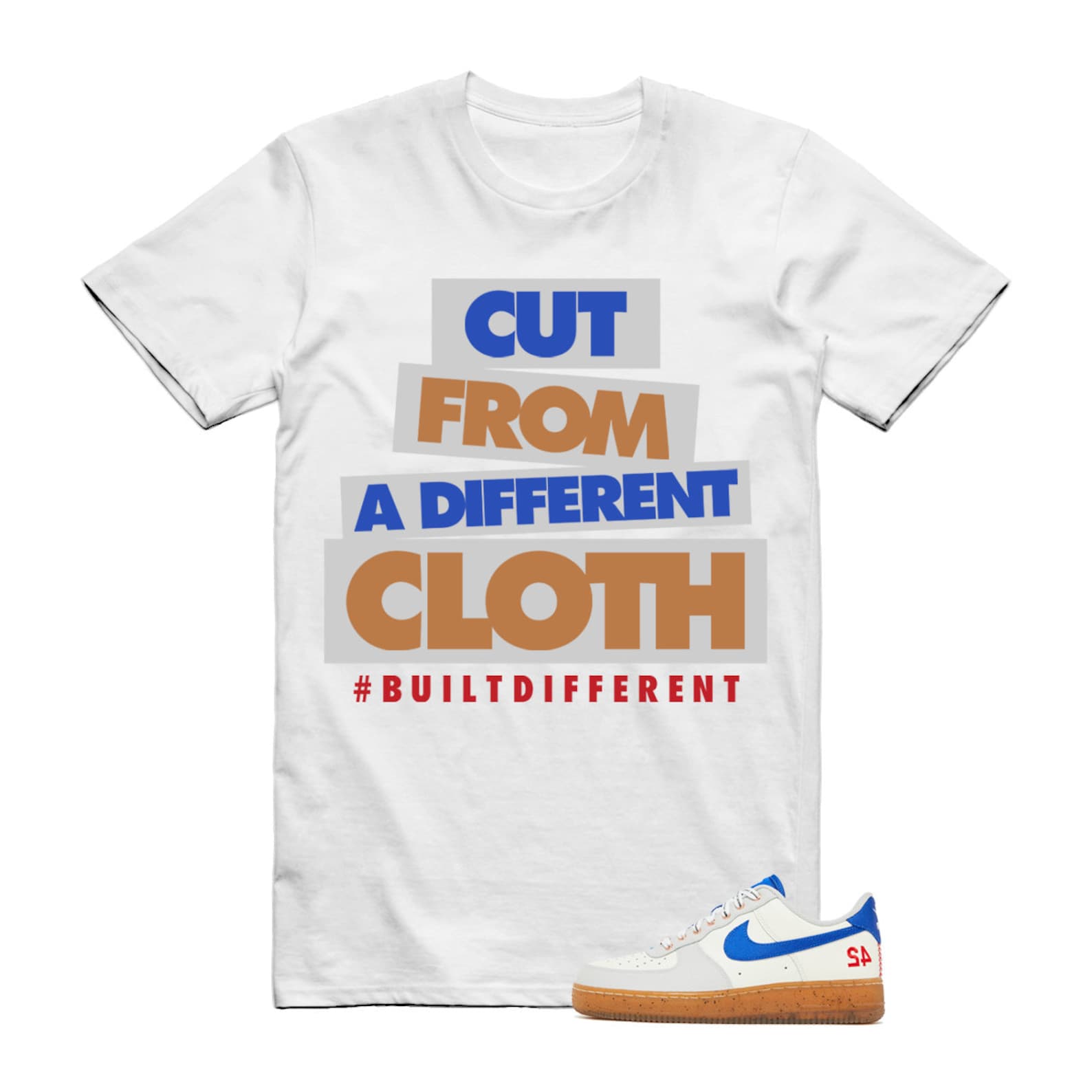 CLOTH T Shirt to match N Air Force 1 Low Jackie Robinson Sail Racer Blue White Neutral Grey Black University Red ,FN1868-100 T-Shirt, Sneaker Match Tee