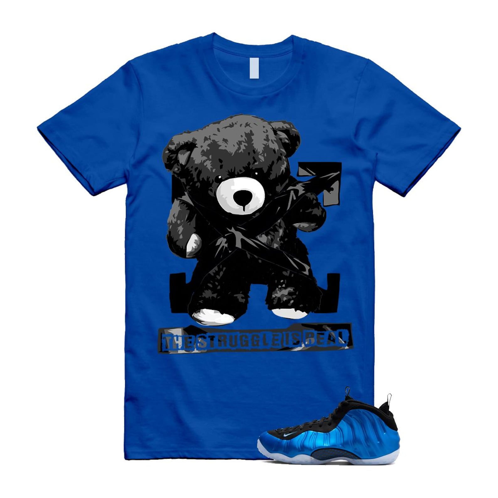 Foamposite Royal International Blue One Air White Black Clear T Shirt Match STRUG ,FQ8181-511 T-Shirt, Sneaker Match Tee