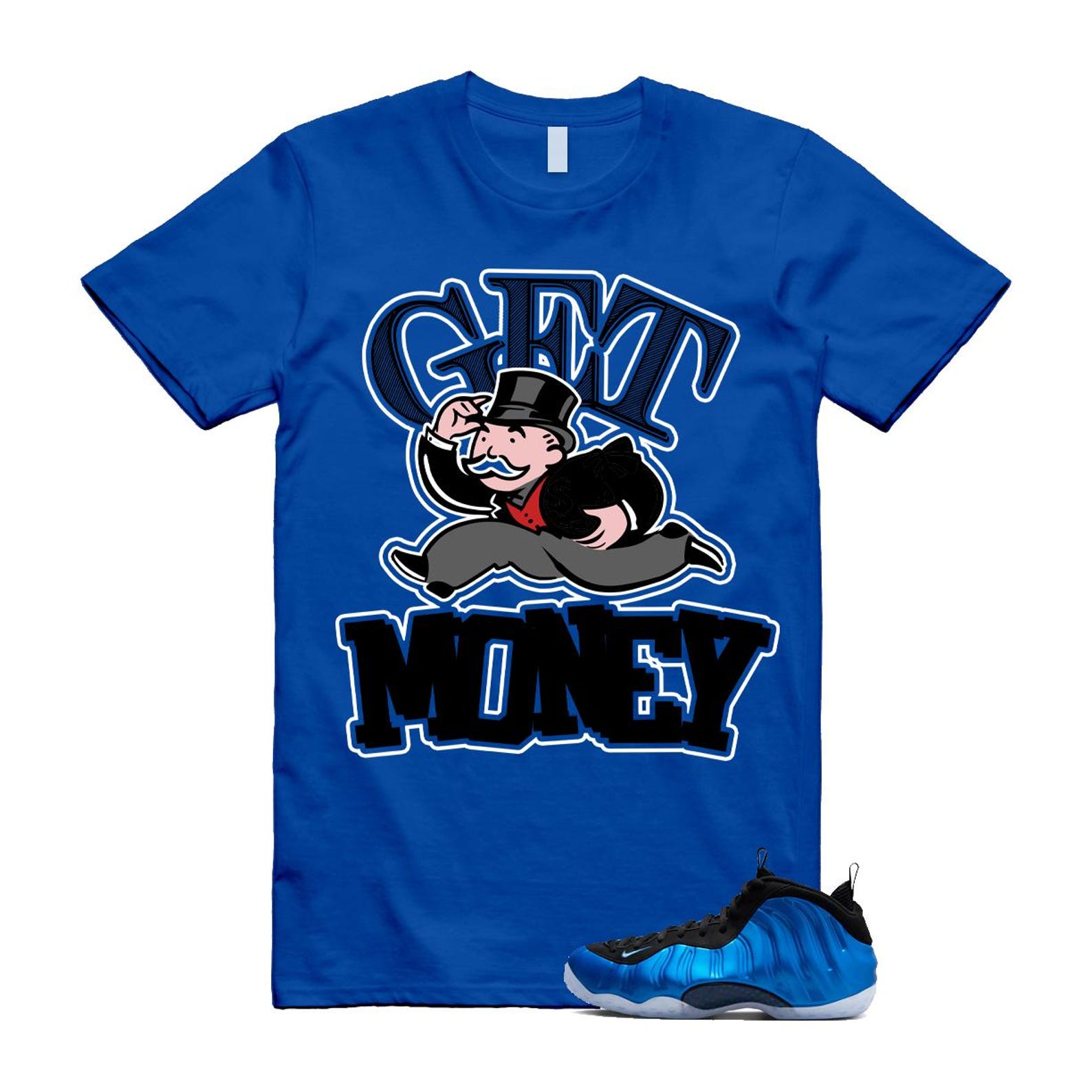 Foamposite Royal International Blue One Air White Black Clear T Shirt Match GM ,FQ8181-511 T-Shirt, Sneaker Match Tee
