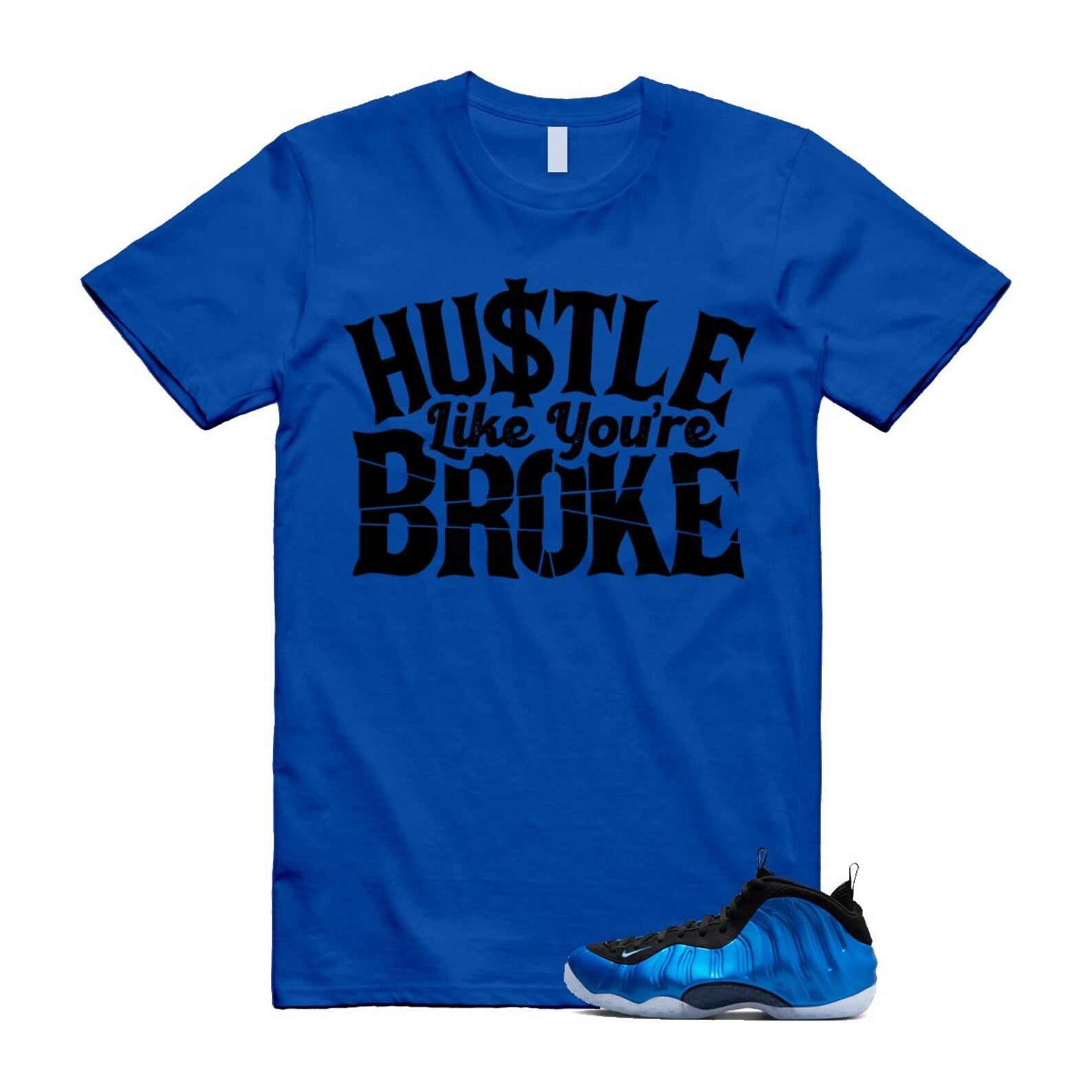 Foamposite Royal International Blue One Air White Black Clear T Shirt Match BROKE ,FQ8181-511 T-Shirt, Sneaker Match Tee