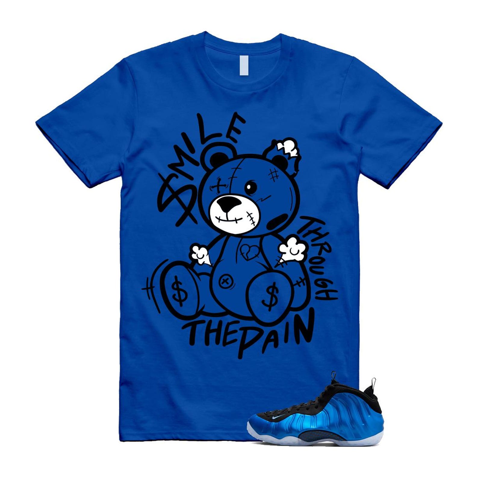 Foamposite Royal International Blue One Air White Black Clear T Shirt Match Smile Through The Pain ,FQ8181-511 T-Shirt, Sneaker Match Tee