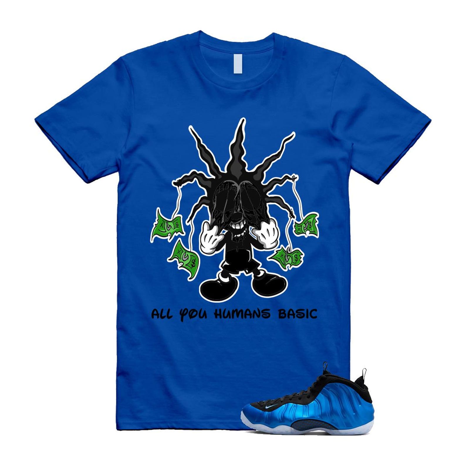 Foamposite Royal International Blue One Air White Black Clear T Shirt Match HOOK ,FQ8181-511 T-Shirt, Sneaker Match Tee