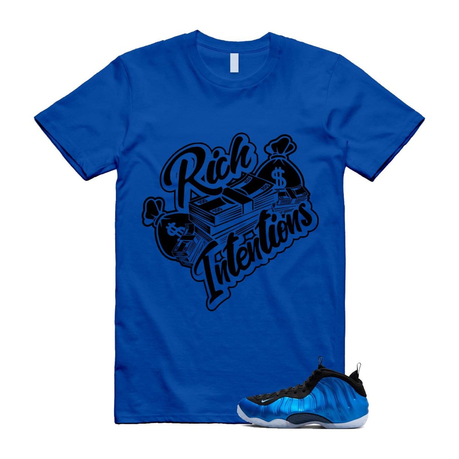 Foamposite Royal International Blue One Air White Black Clear T Shirt Match RICH ,FQ8181-511 T-Shirt, Sneaker Match Tee