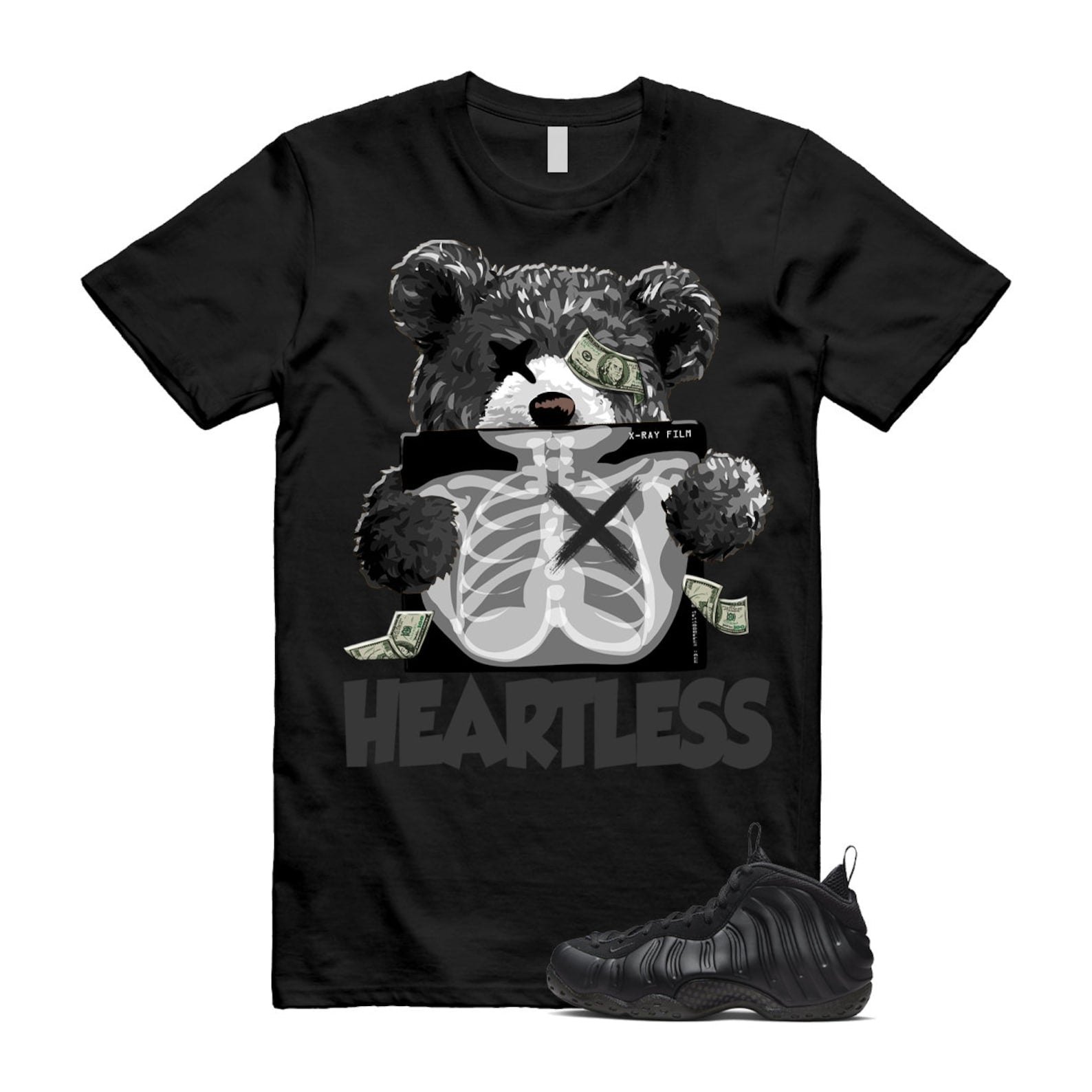 Foamposite Anthracite Air One Black T Shirt Match HEART ,FD5855-001 T-Shirt, Sneaker Match Tee