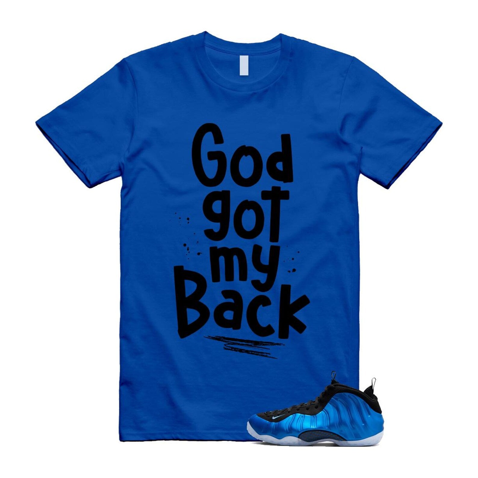 Foamposite Royal International Blue One Air White Black Clear T Shirt Match GOD ,FQ8181-511 T-Shirt, Sneaker Match Tee