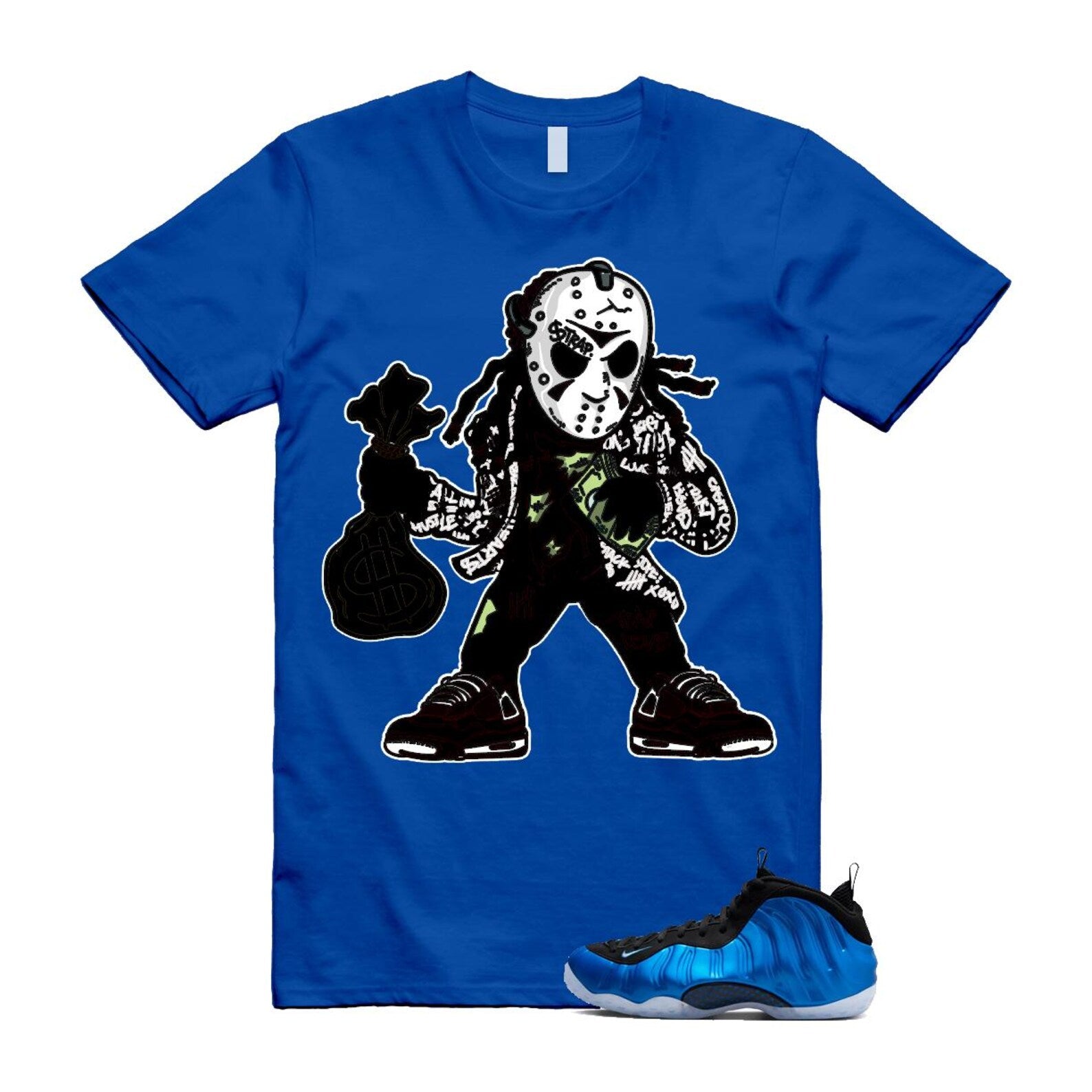 Foamposite Royal International Blue One Air White Black Clear T Shirt Match JASON ,FQ8181-511 T-Shirt, Sneaker Match Tee